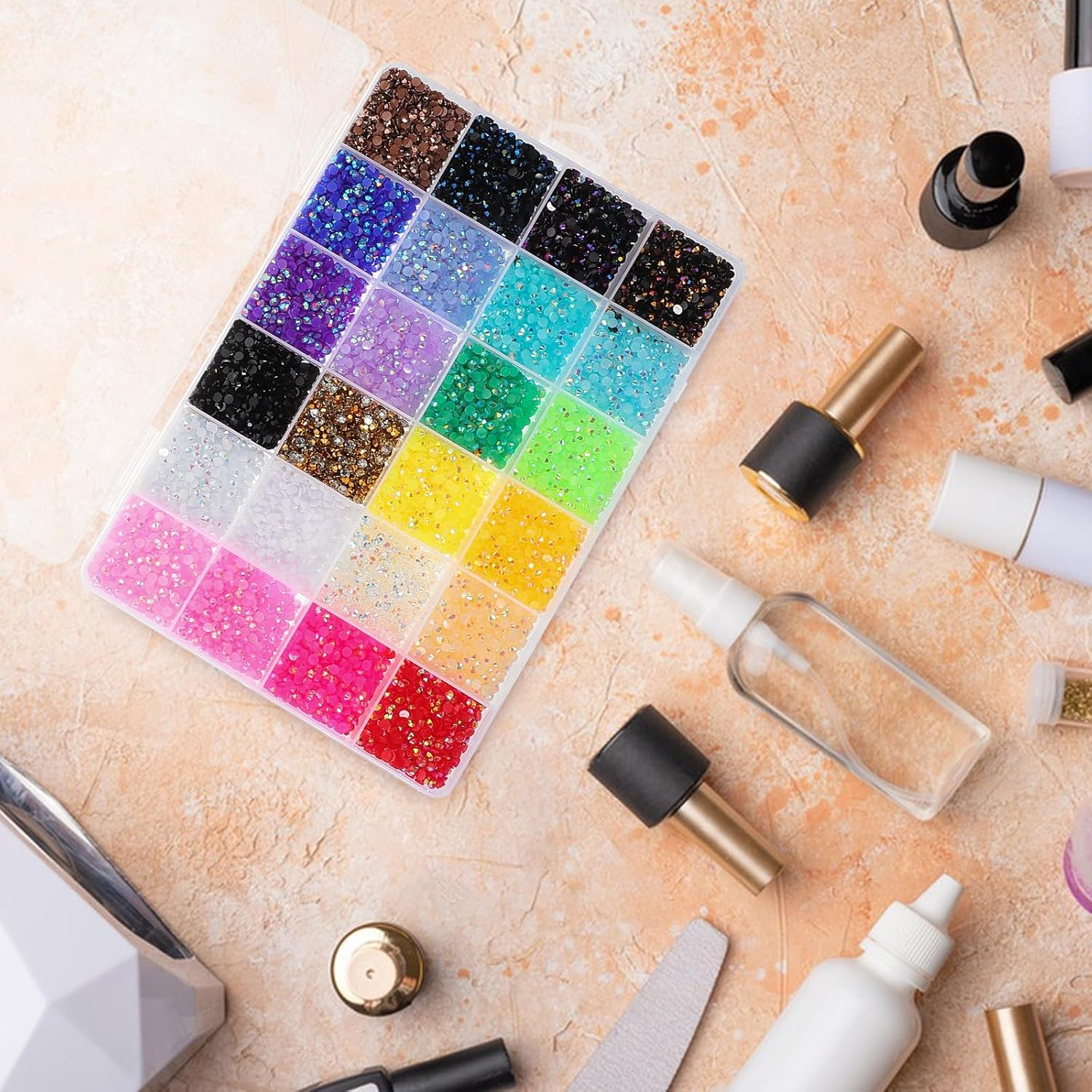 Jojofuny 24000Pcs 3Mm Flatback Nail Rhinestones, 24-Color Ab Gems for Nail Art and Crafts, Colorful Rhinestones Decorations with Glue for DIY Bedazzling and Jewelry Design image number 6