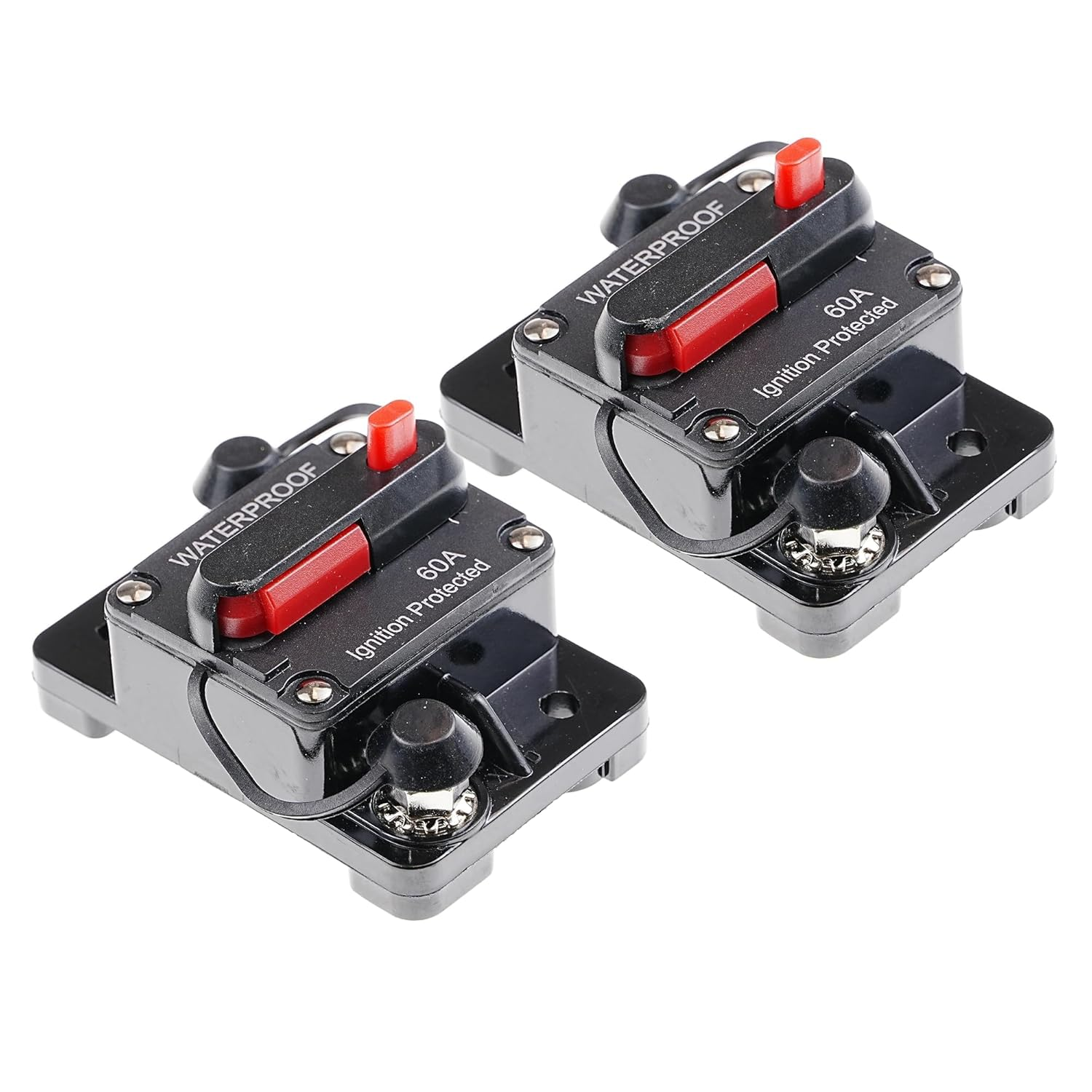 LEVANLIGHTING 2Pcs 60Amp Circuit Breaker DC 12V-48V with Inline Fuse Manual Reset Waterproof for Marine Boat Car Truck Solar Power Systems