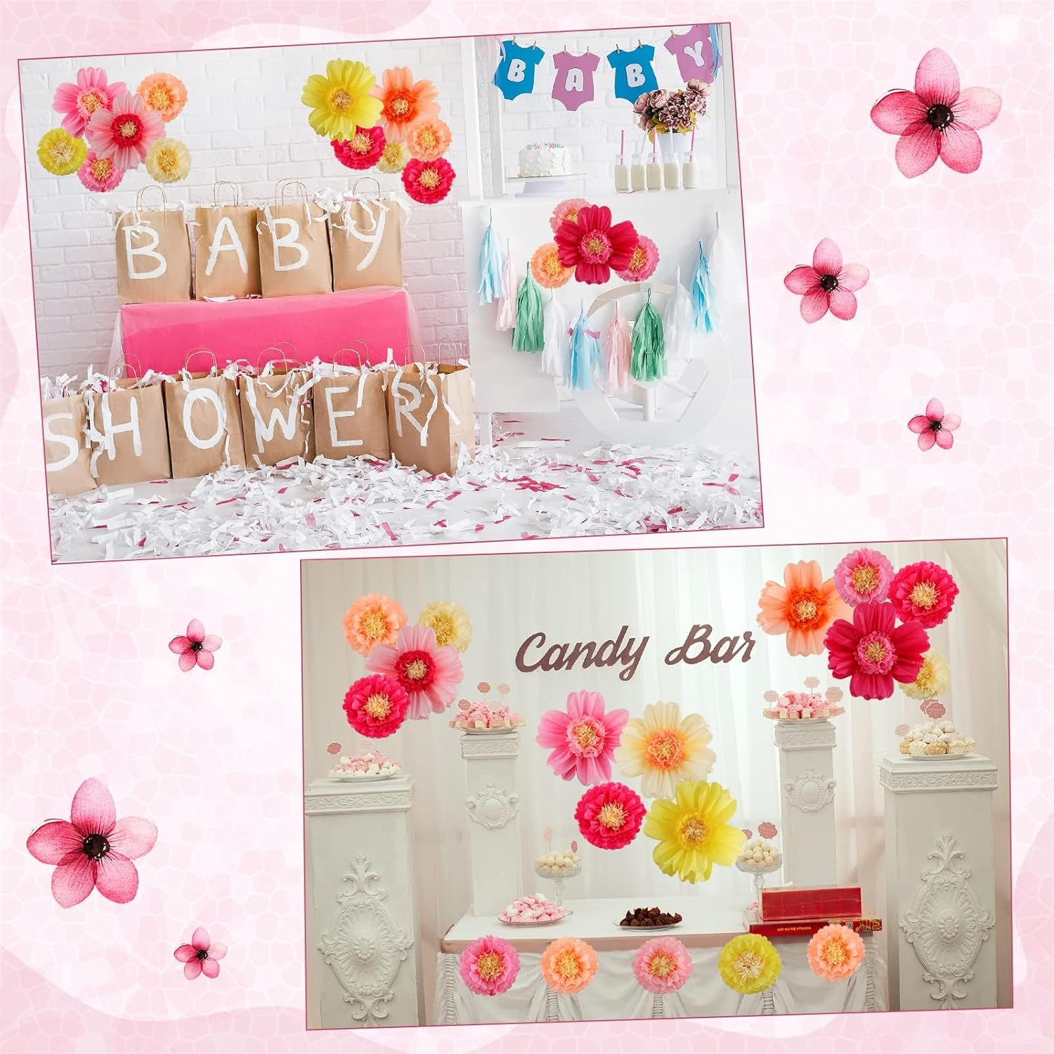 24 Pcs Large Colorful Tissue Paper Flowers 20" Handcrafted Giant Fiesta Paper Flowers for Mexican Party Wedding Birthday Backdrop Shower Nursery Craft Outdoor Wall Decor (Fresh Color) image number 4