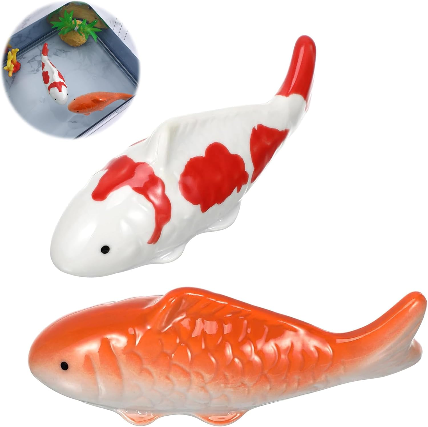 2Pcs Ceramic Floating Fish,Fake Aquarium Fish Figurine,Aquarium Floating Goldfish Koi Fish Floatable Figurines Realistic Fish Tank Fish,Tea Pet Decor,Pond Desktop Ornaments image number 5