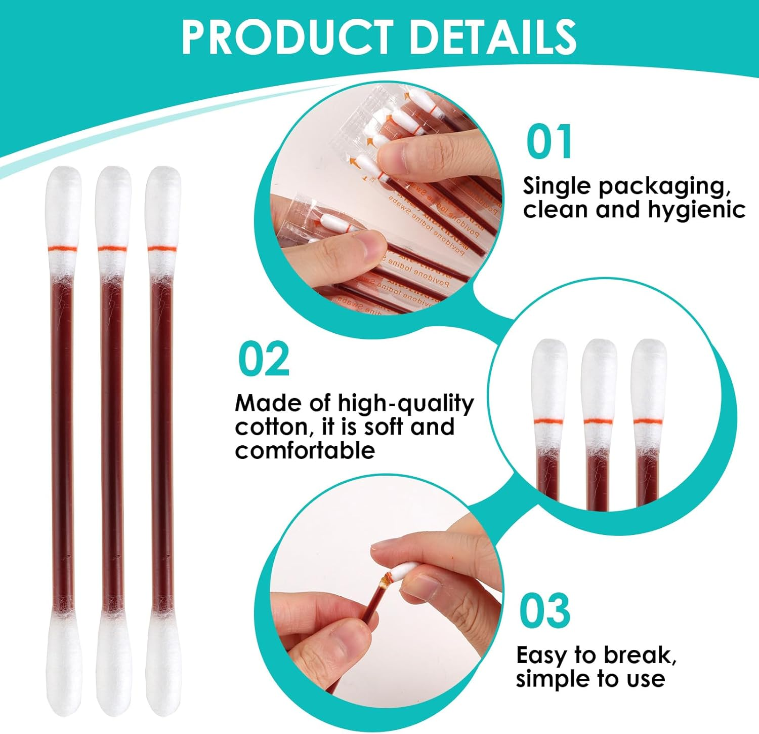 120 Pcs Iodine Swabs, Iodophor Cotton Tips, Individually Wrapped, Skin Disinfection Wound Care Nose Cleaning, Travel Outdoor Essential - Antiseptic Cotton Buds Daily Hygiene Use image number 6