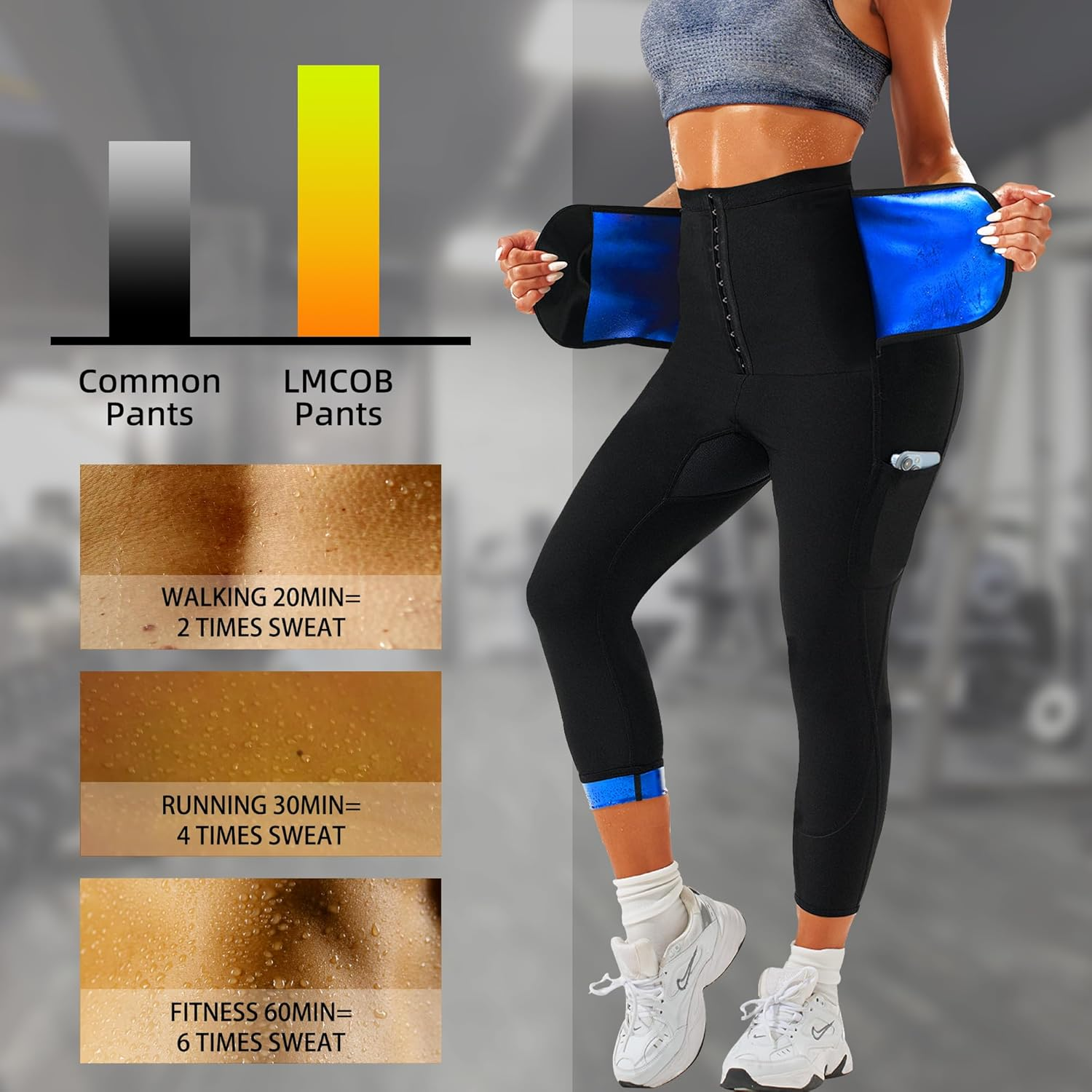 LMCOB Sauna Sweat Pants for Women High Waist Compression Sauna Leggings Workout Sauna Pants for Weight Loss image number 3