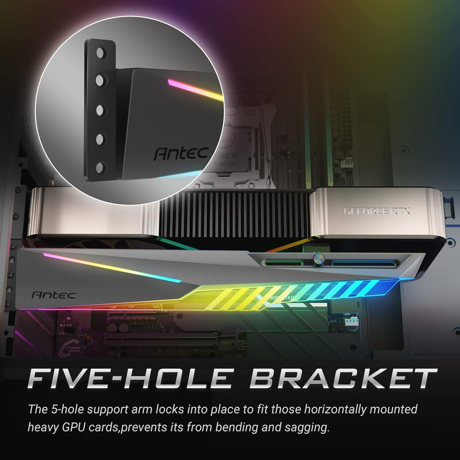 Antec Dagger ARGB 5V 3-Pin 5 Holes GPU Bracket, 170-270 Mm, Black