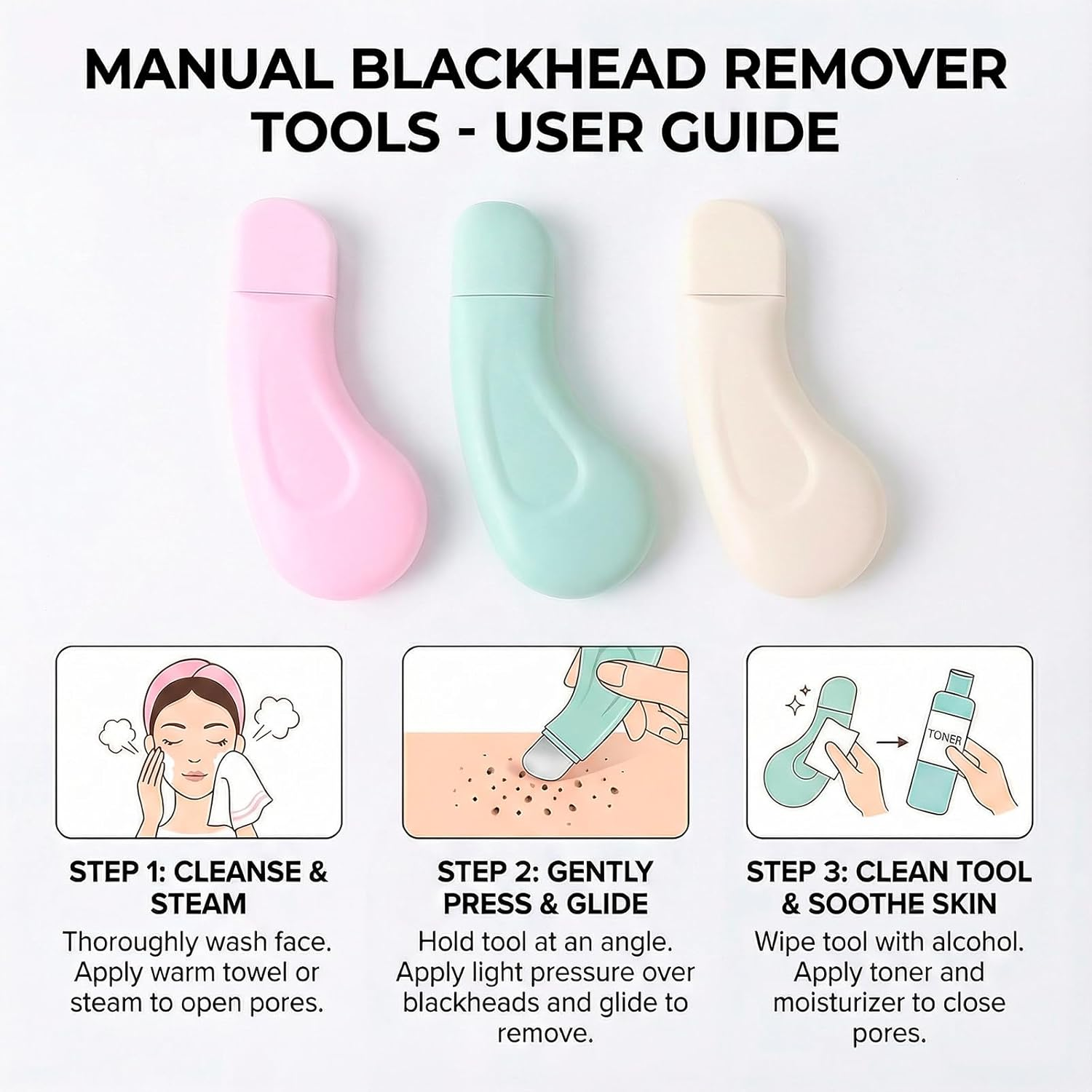 Yxvyxymyxxg 3 Pack Blackhead Remover Tool Silicone Face Scraper for Deep Cleansing Skin Scrubber Face Spatula Nose Blackhead Remover Pore Cleaner Skin Care Tools for Men and Women image number 2