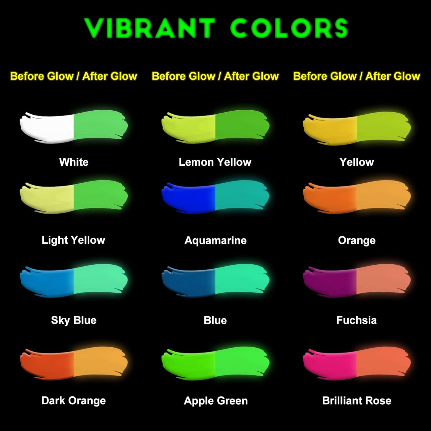 Fansarriche Glow in the Dark Paint, 12 Colors X 20 Ml 3D Waterproof Acrylic Paint, Glow in the Dark Paint, Neon Fabric Paint for Clothes, Canvas, Glasses image number 2