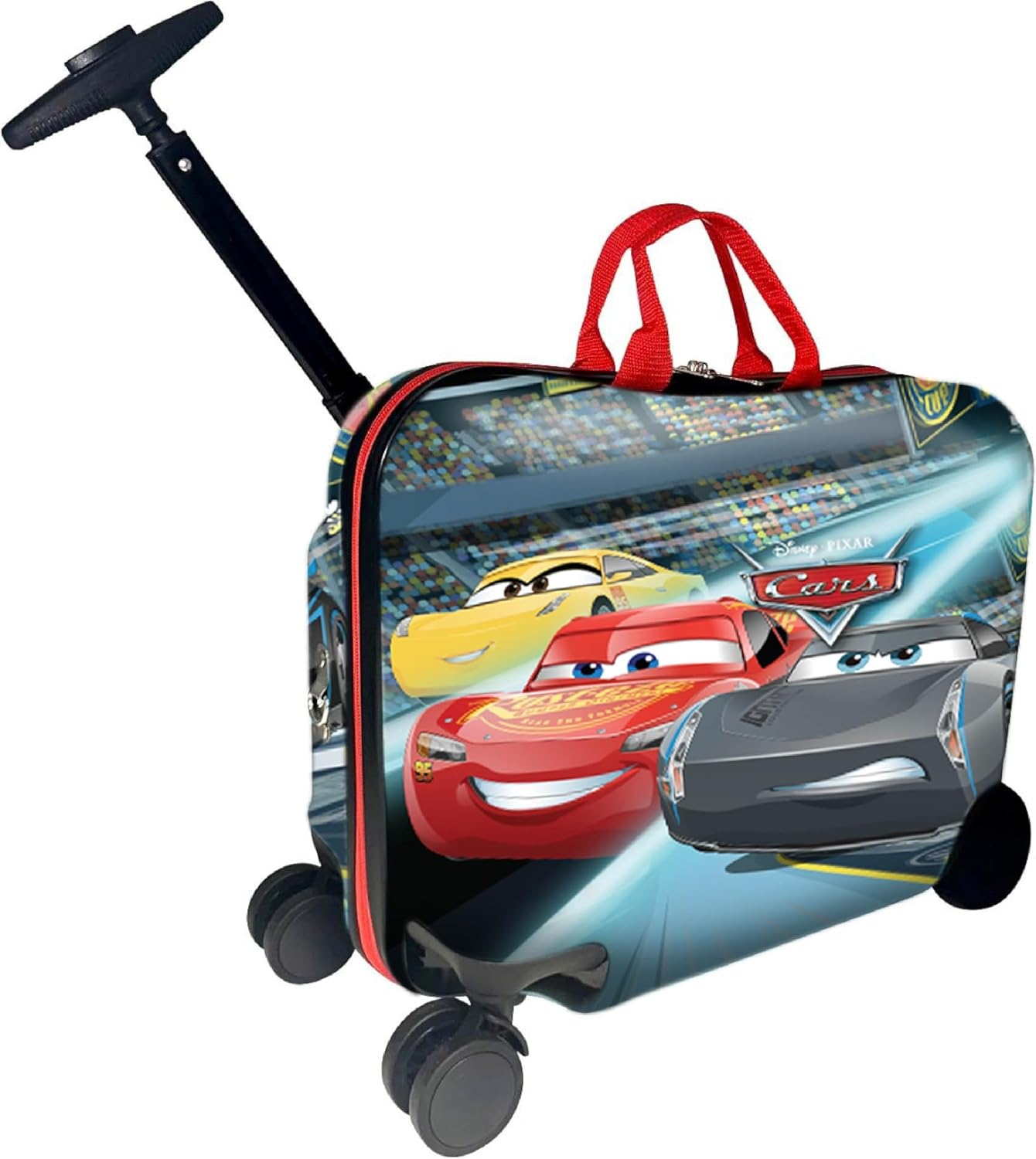 Fast Forward Ride-On 18" Suitcase for Kids/Towing Toddler Carry-On Luggage with Wheels, Multicoloured, L, Cars image number 1