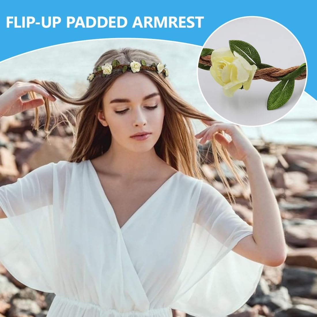 WUSJCOF Pack of 6 Wedding Rose Flower Crown Headband, Simulation Flower Bridal Headband, Flowers Headband for Travel Photography, Festival Wedding and Party, Women, Girls image number 3