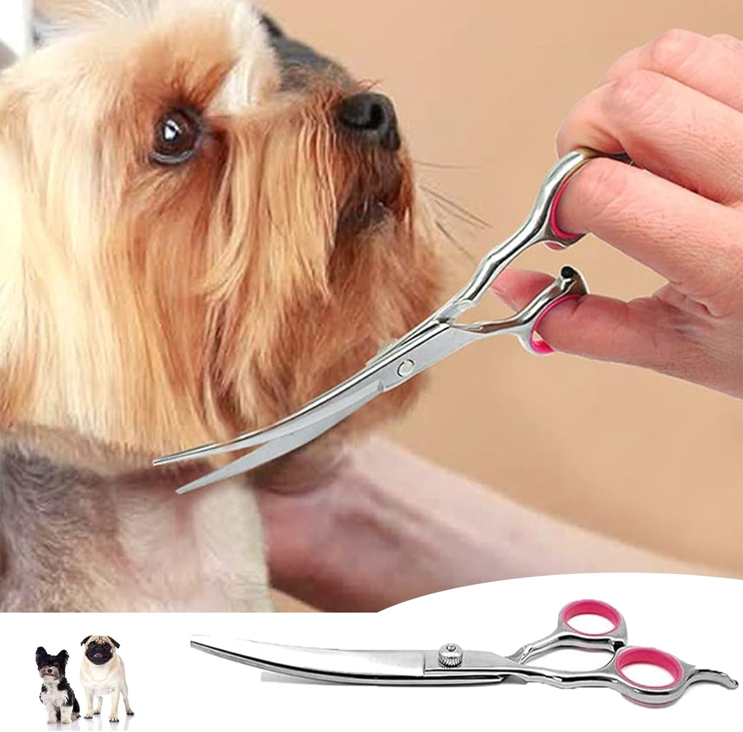Pet Scissors, Grooming Scissors, 6 Inch Professional Stainless Steel Dog Grooming Scissors for Dogs, Cat Hair Scissors for Dogs, Paw Scissors, Curved Scissors (A) image number 5