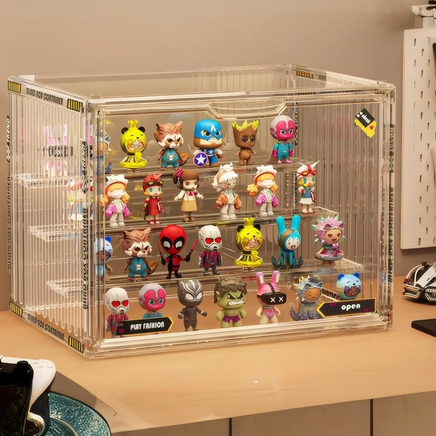 Acrylic Display Case 36X27X22Cm（1 Pack） - Stackable with Magnetic Door & Dustproof Design for Popmart, , Funko Pop Figures & Collectibles (4-Tier Adjustable)