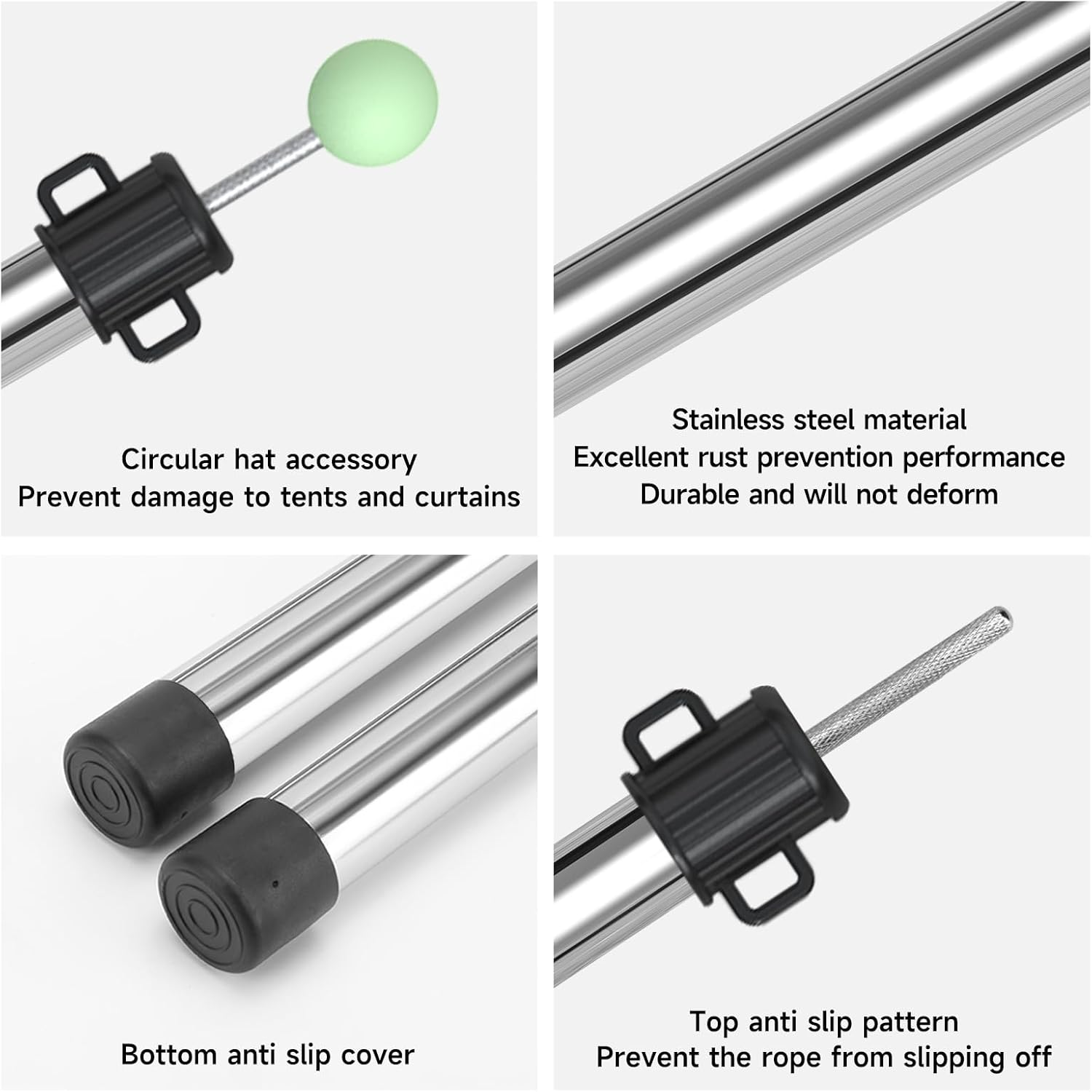 KOMCLUB Telescoping Tarp Poles | 3 Section Stepless Adjustable Tent Poles 75" Lightweight Stainless Steel with Storage Bag for Camping Canopy Awning Backpacking Hiking Set of 2 (Black image number 4