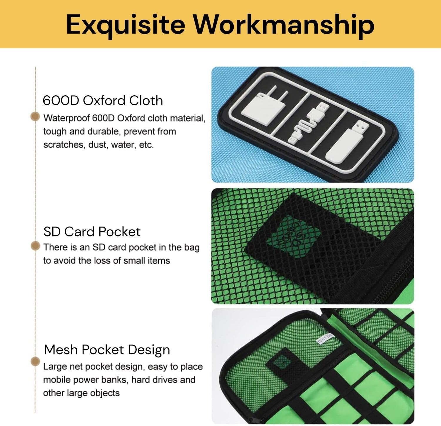 Spendeal Electronics Organizer Travel Case, Portable Travel Cable Organizer Pouch, Tech Pouch Accessories Carry Storage, Water Resistant Cable Organizer Bag for Cord, Charger, Phone, Earphone (Green) image number 1