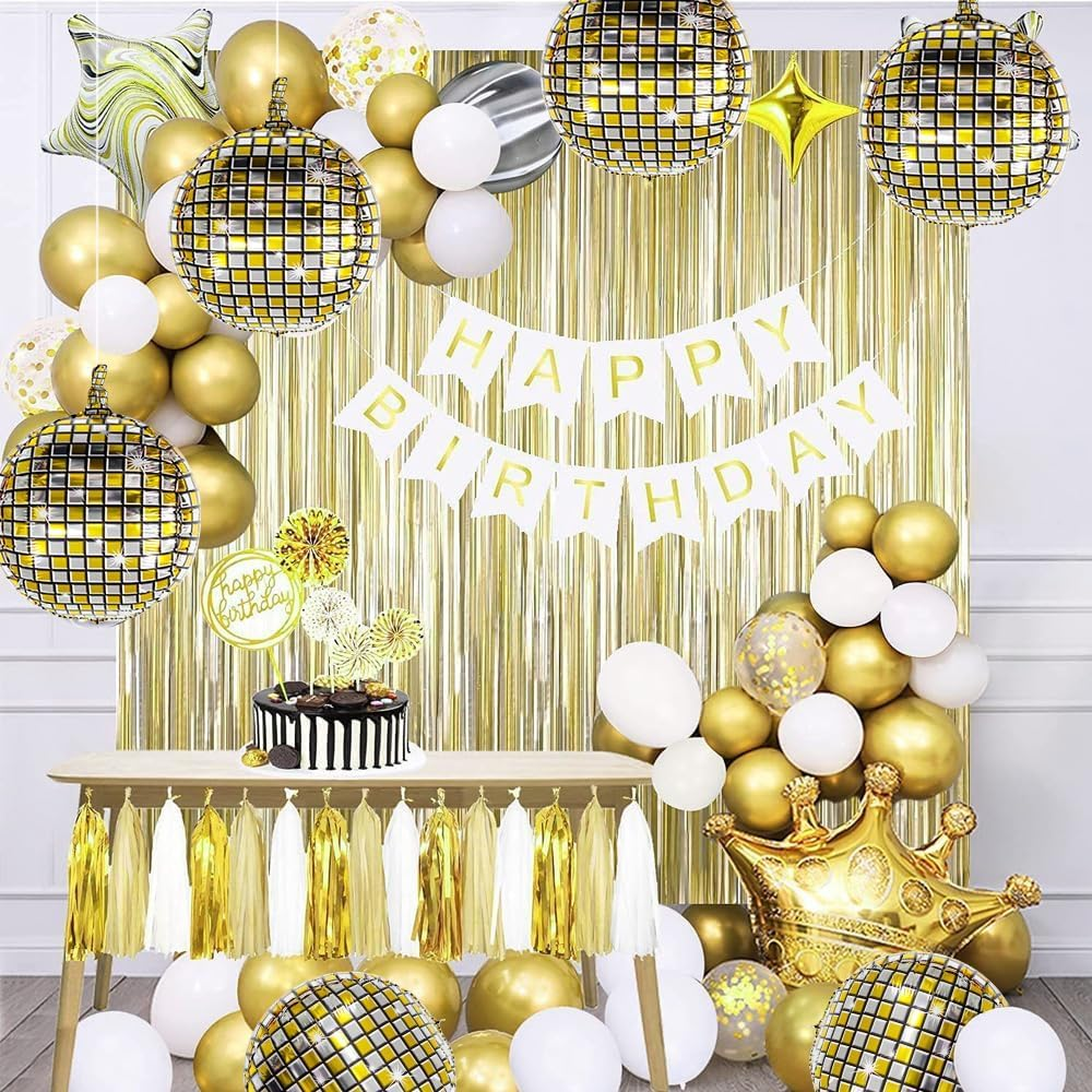 Disco Ball Balloons Gold and Silver Disco Mylar Foil Balloons Disco Party Supplies 22 Inch Giant 4D round Metallic Disco Balloons for 70S 80S 90S Party Decorations Birthday Bachelorette Party 6 PCS image number 1