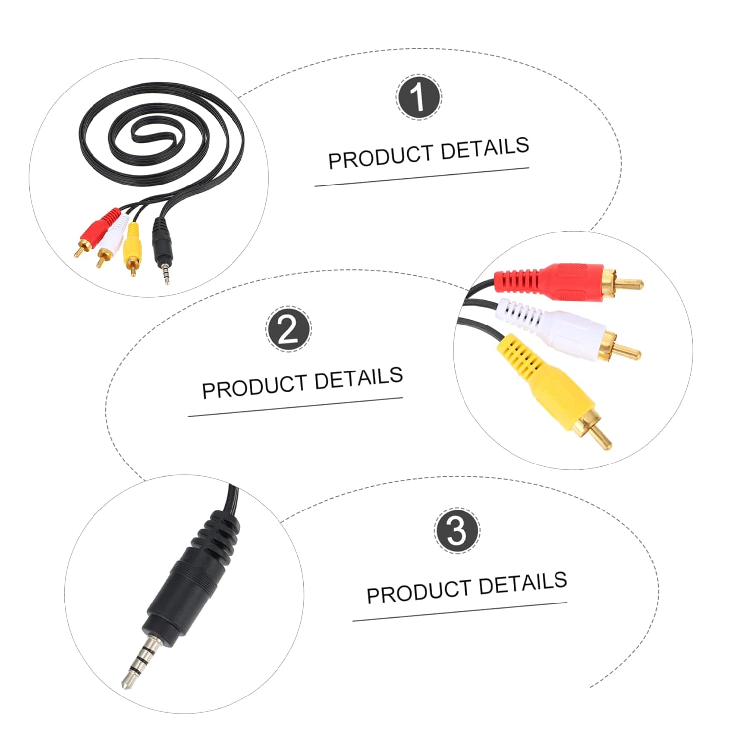 SECFOU 2Pcs 3.5Mm to 3 Av Audio Cable Adapter Cord for Phone and Computer, Copper Wire Stereo Aux Cord for Home Theater and Tv Video Connection