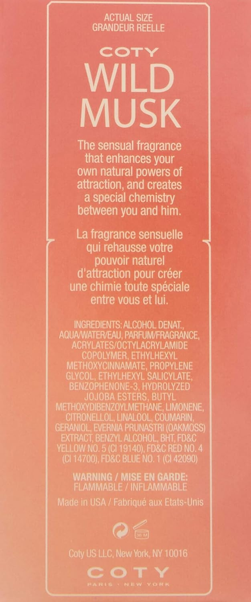 Coty Wild Musk by Coty for Women. Cologne Spray 1.5-Ounces