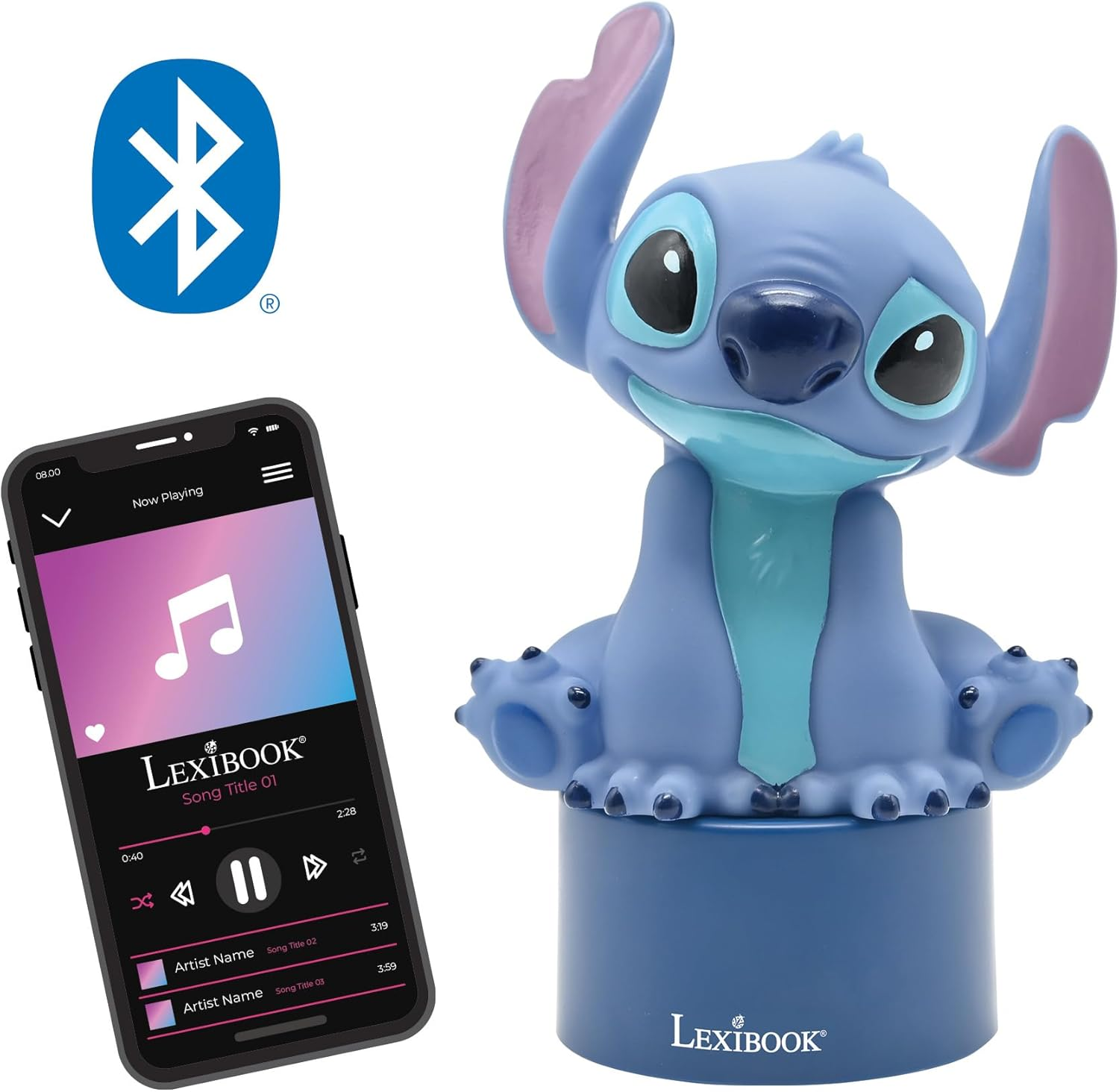 LEXIBOOK, Disney Stitch, Stitch Bluetooth Speaker Nightlight, Blue, NS02D