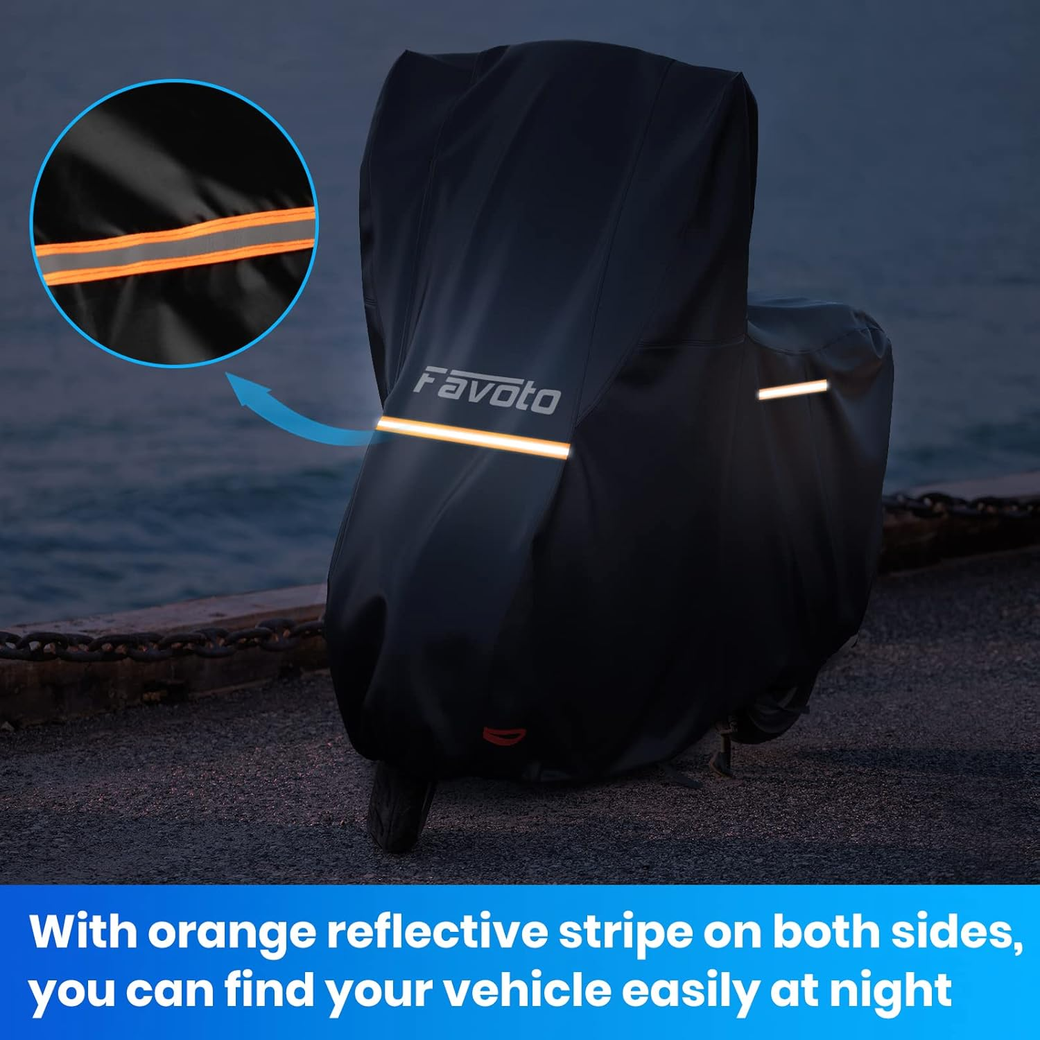 Favoto Motorcycle Cover Waterproof Motorcycle Cover Panel Outdoor 210D Oxford for Motorcycles Electric Scooter with Windscreen Reflective Strips Lock Hole 245 Cm X 105 Cm X 160 Cm Black image number 2