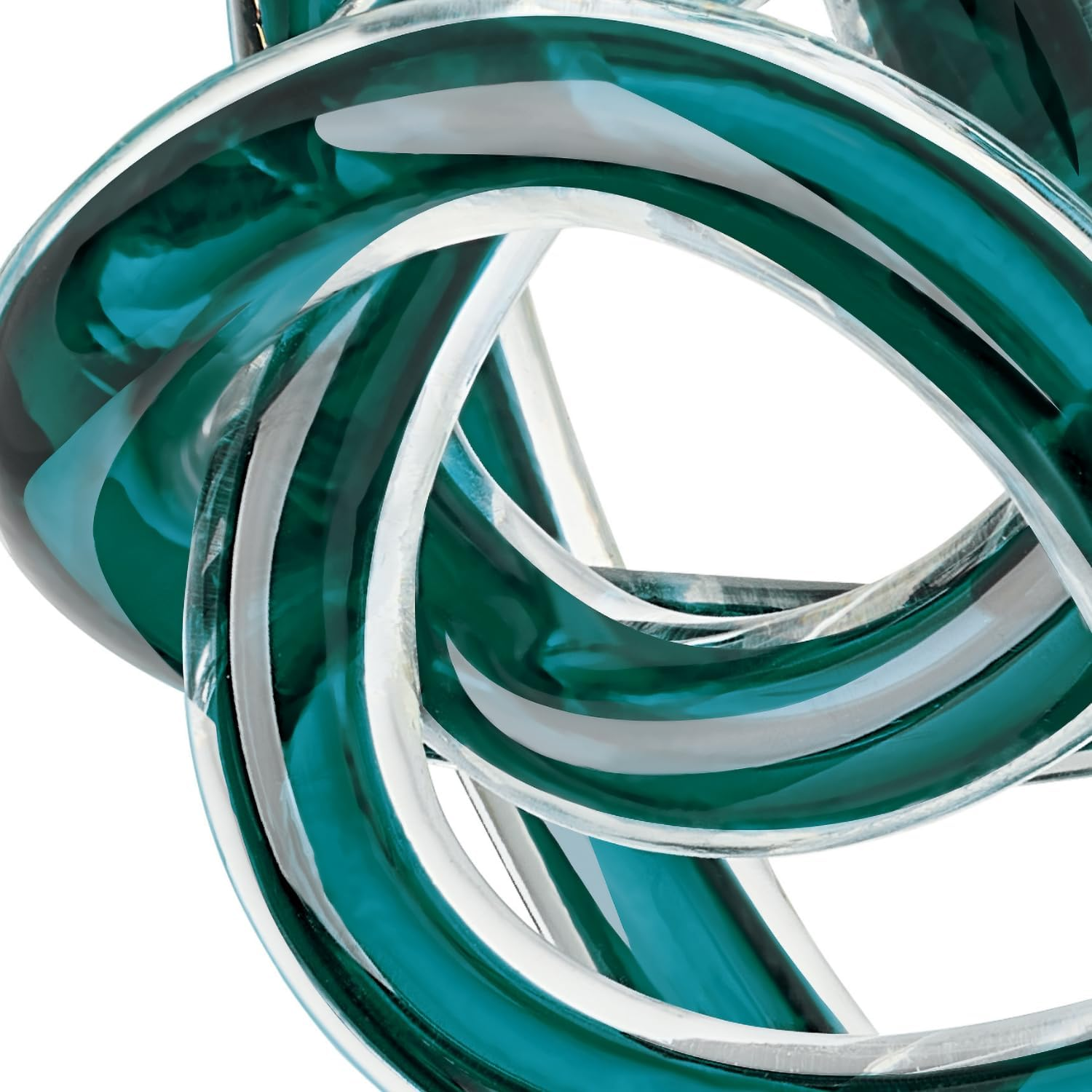 Torre & Tagus Orbit Hand Blown Glass Infinity Knot Sculpture - 4.5 Inch Glass Art Teal Knot Decor Ball for Home Decor, Small Centerpiece Table Decoration for Home Interior (Clear Teal) image number 1