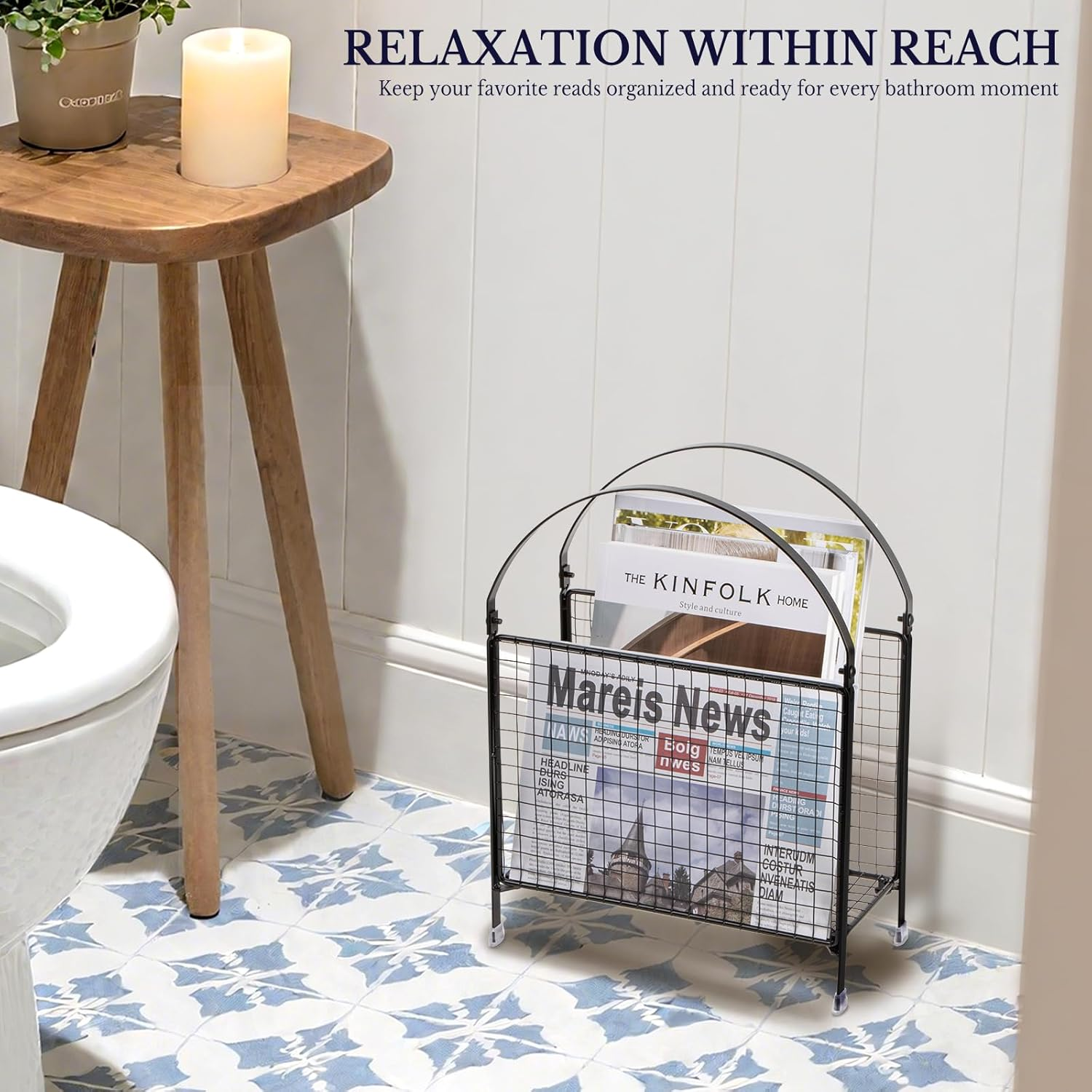 PUERSI Freestanding Magazine Rack &ndash; Modern Touch Handbag Design, Magazine Organizer Metal Holder for Newspaper, Books, Vinyl Record (Black) image number 1