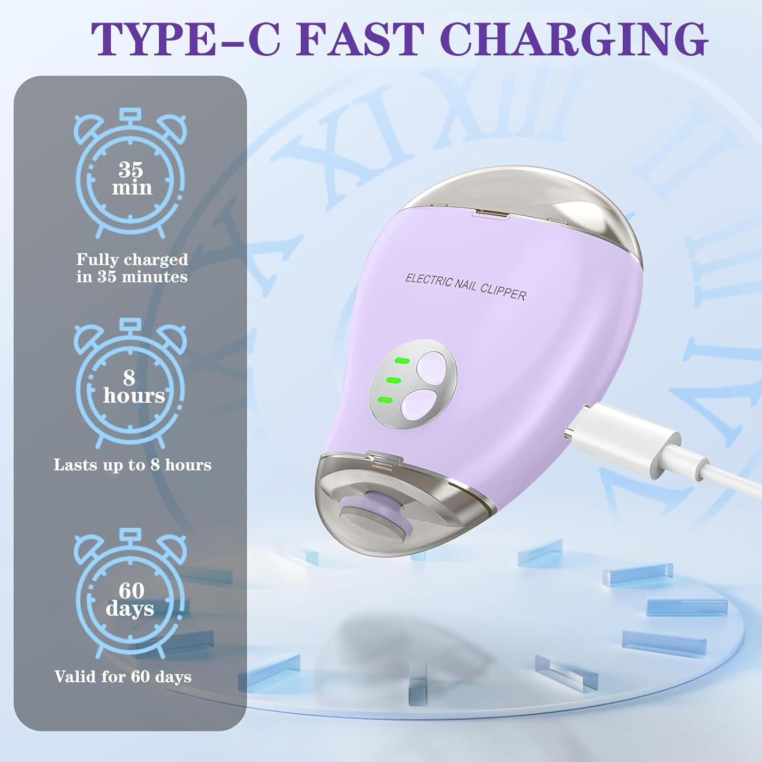 2 in 1 Electric Polishing Automatic Nail Clippers, 2024 New Electric Nail Clipper with 3 Adjustable Speeds, Automatic Nail Clippers, Automatic Nail Trimmer Toe Nail Clippers for Adults Seniors(Purple) image number 3