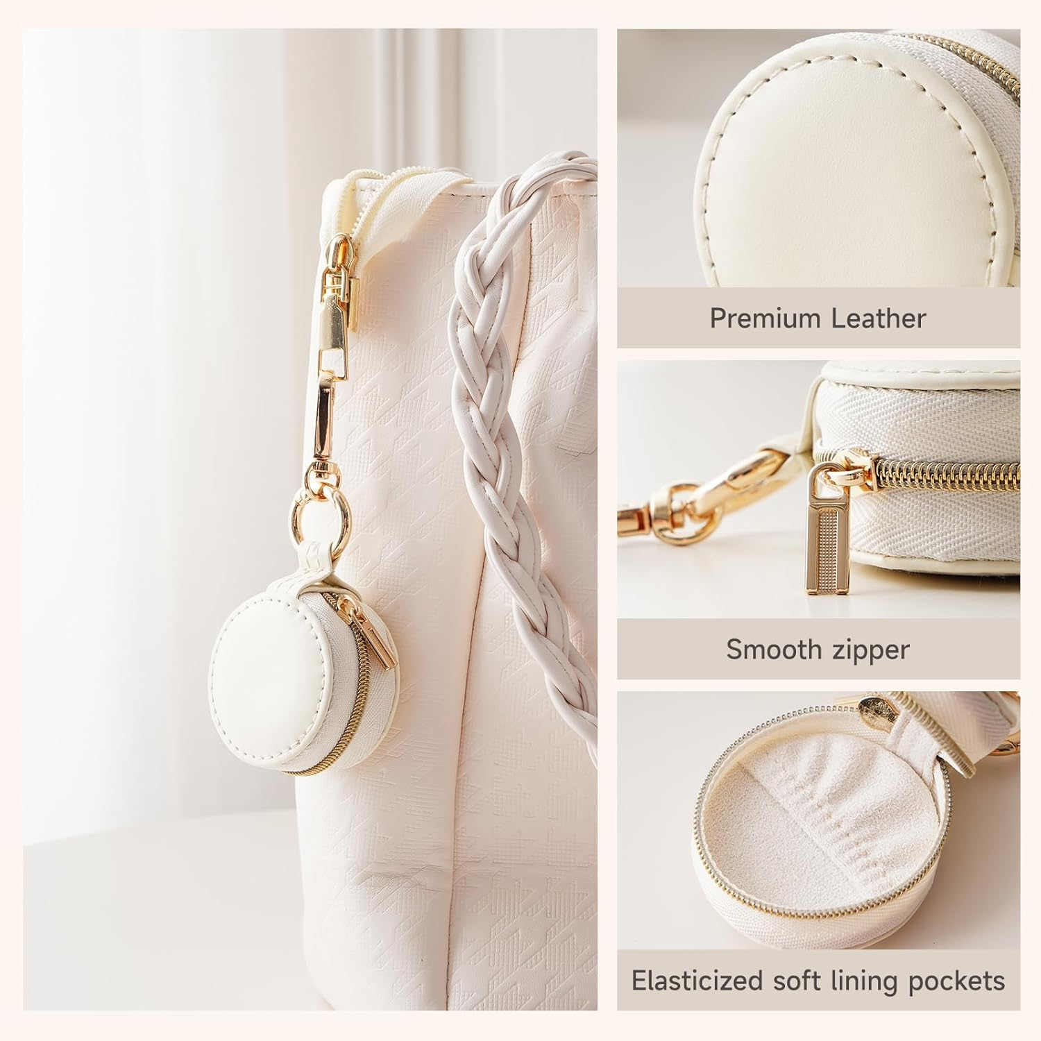 CASEGRACE Ring Holder Keychain for Jewelry,Portable Mini Gym Travel Jewelry Case for Earrings, Rings, Necklaces Man and Women (White) Style A image number 6