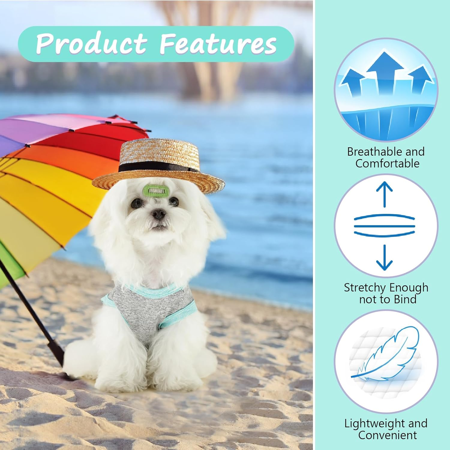 Pack of 2 Dog Shirts for Small Dogs, Summer Dog Shirt, Sleeveless Dog Vest, Soft and Comfortable, Breathable Pet T-Shirt, Suitable for Dogs, Girls, Boys, Grey and Green, S image number 4