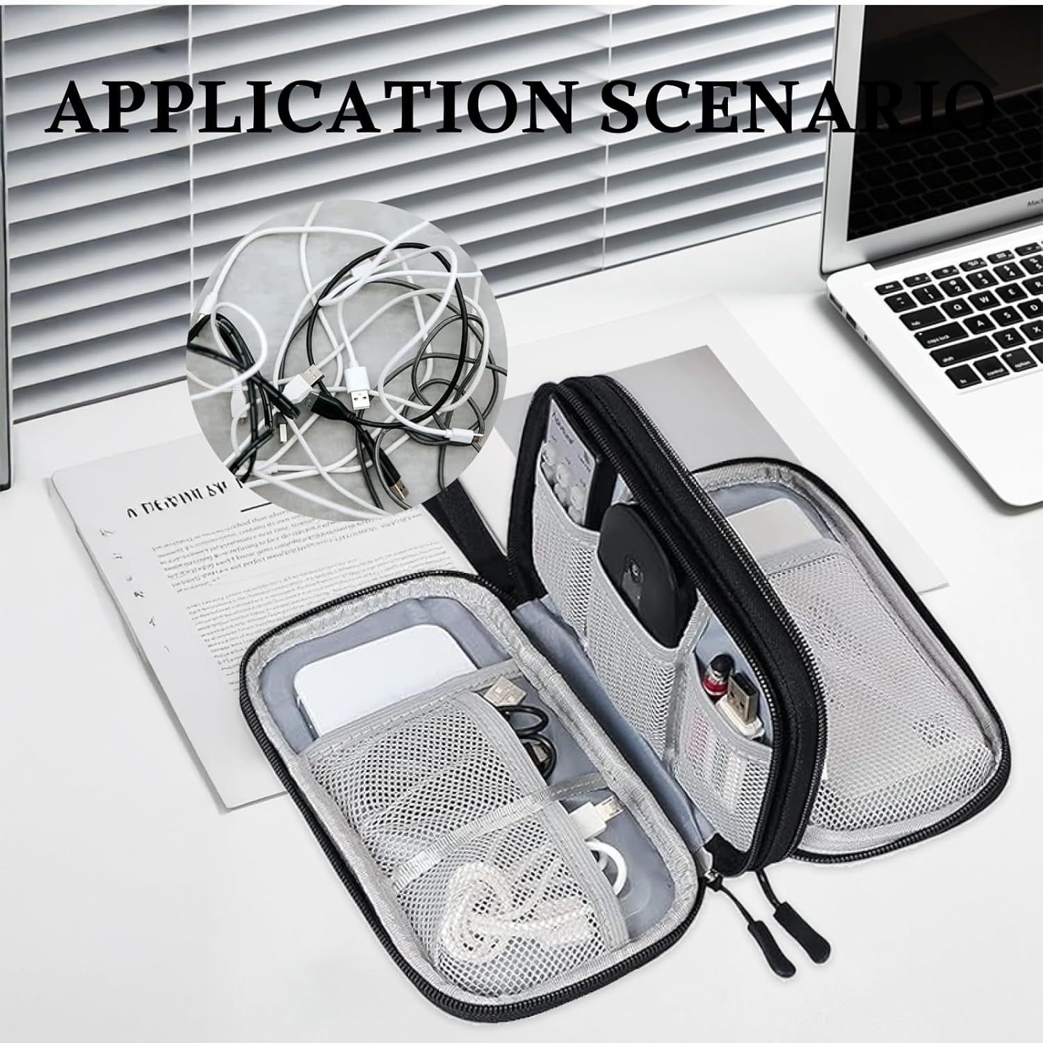 Fortuneglobe 2-Layer Electronics Organizer (7.5X4.3X2In) Waterproof Tech Pouch for Cords, Chargers, Phone, Earphones, Travel​​ image number 5