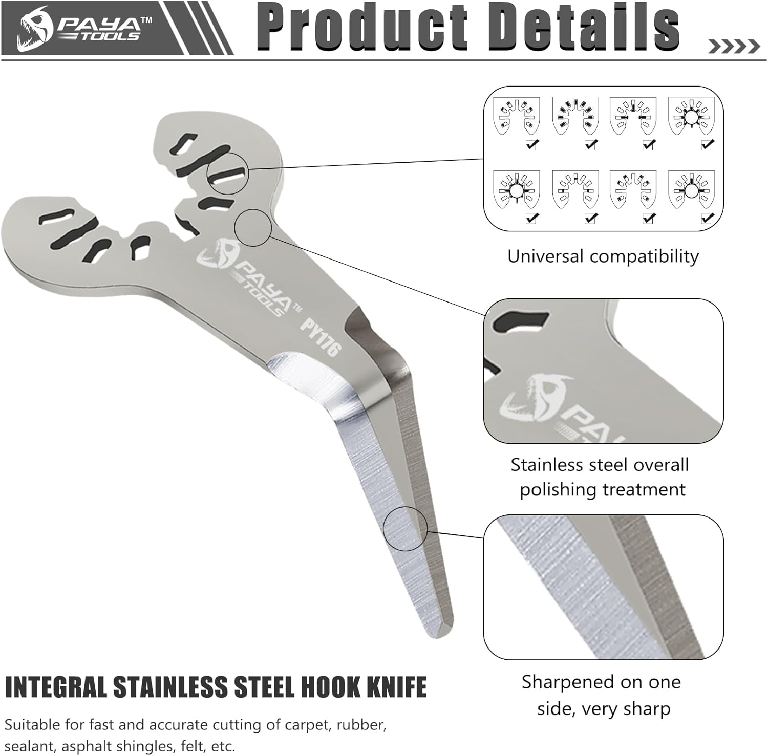 PAYA Multitool Saw Blades Oscillating Blade for Removing Windscreen Sealant Sealant Adhesive Cleaning Knife E-Cut Accessories PY176 2-Piece Set image number 6