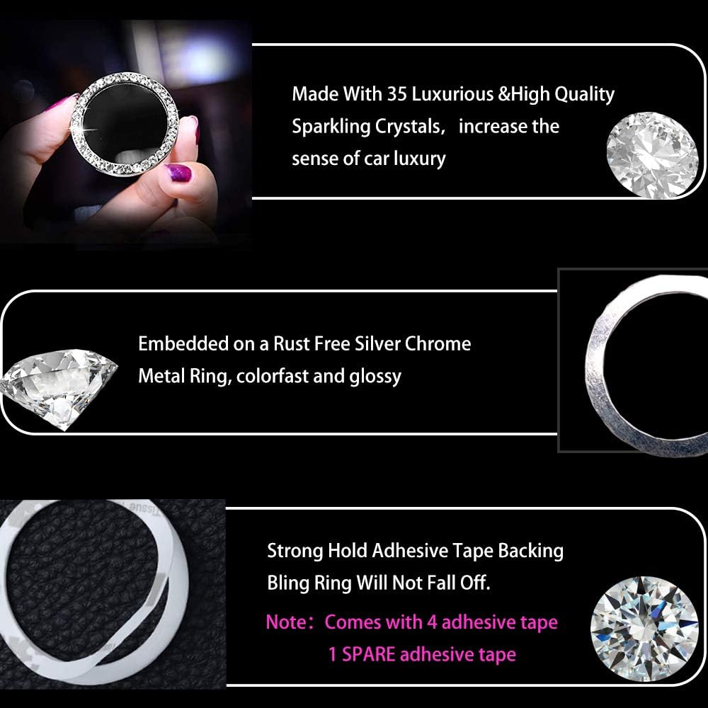 Anourney Silver Bling Crystal Rhinestone Car Engine Ignition Button Ring, Emblem Sticker, Girly Car Interior Accessory Decoration for Push to Start Button Cover, AC Control Knob,Car Shift Cover&hellip; image number 2