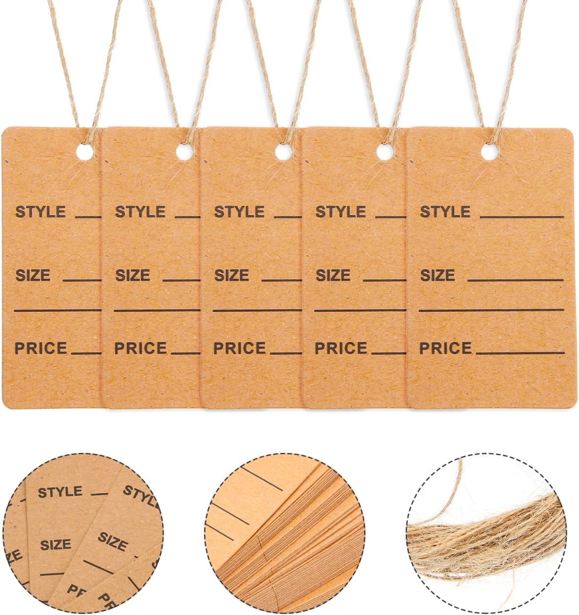 ULTECHNOVO Tags - 200Pcs Hang Tag String, Store Tags Clothing Writable Paper Clothes Size for Clothes Retail Store image number 3