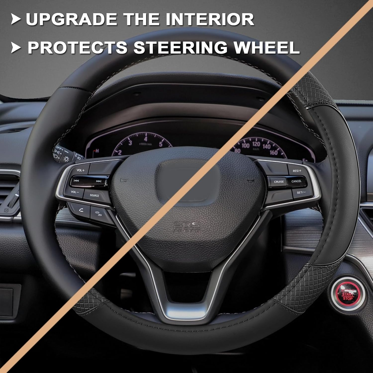 GIANT PANDA Steering Wheel Cover for Honda Civic(2006-2015),Cr-Z, Insight, S2000 (Black-Small Size) image number 2