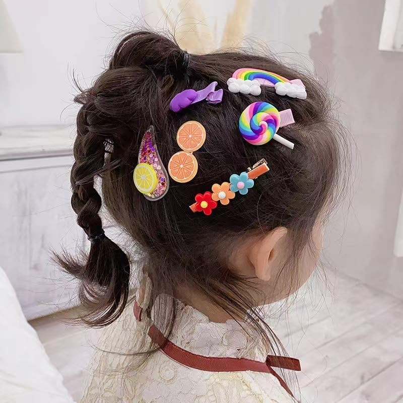 Baby Girls Hair Clips, 28Pcs Adorable Fun Hair Accessories Cute Flowers Fruit Candy Rainbow Mutil Color Dessert Patternsbarrettes for Kids Little Girls