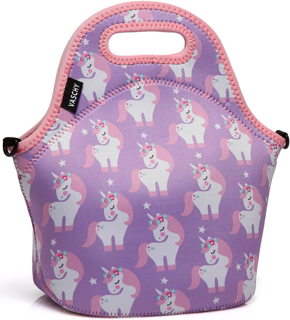 Lunch Bag for Women, Vaschy Big Girls' Neoprene Insulated Container Men Cooler Bag for Work, School, Picnic with Detachable Adjustable Shoulder Strap Classic Black