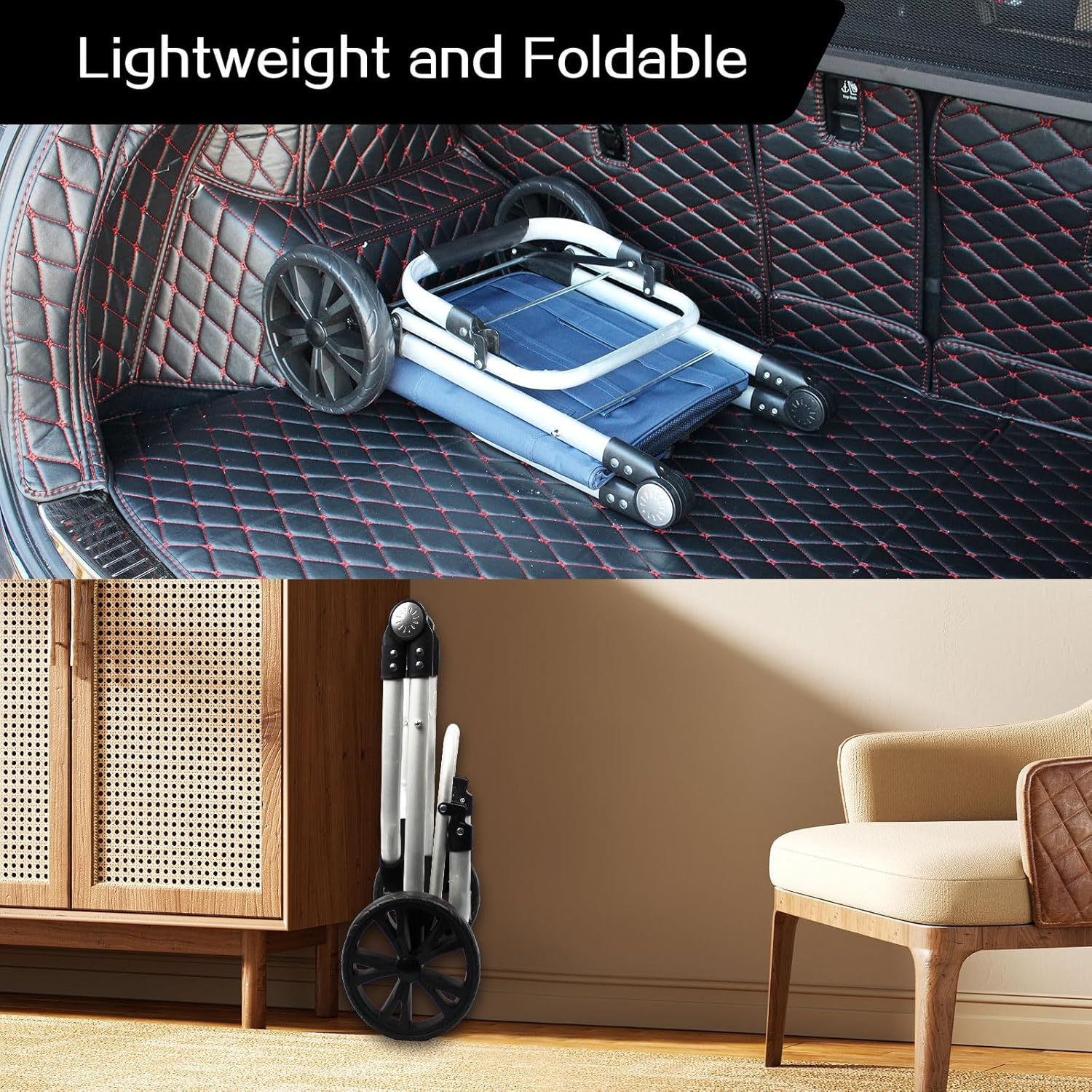 Foldable Shopping Trolley Cart with Wheels Alumimium Shopping Cart for Groceries with Removable Bag Lightweight Utility Cart (Blue)