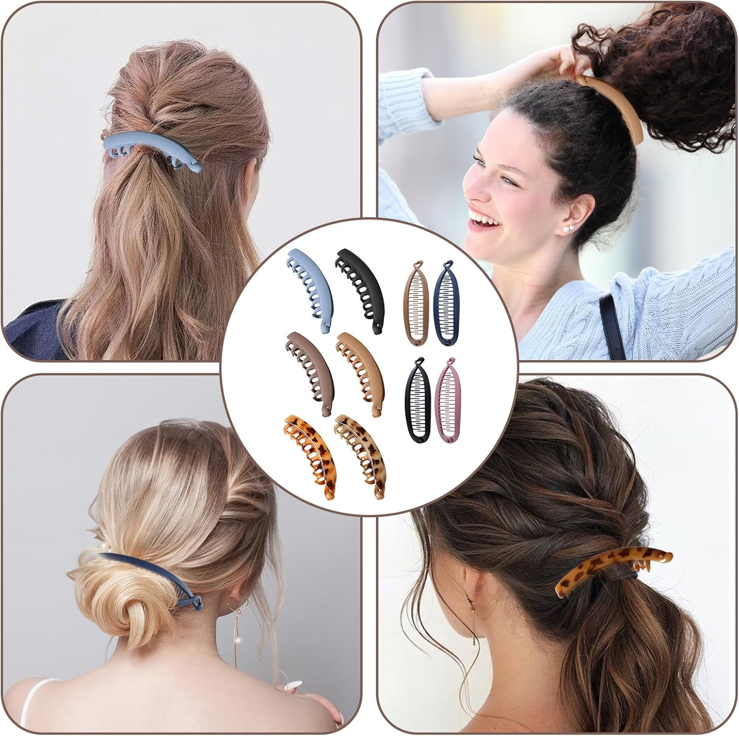 VEGCOO Pack of 10 Banana Clip Hair, Large Vintage Banana Clip, Banana Clips for Thick and Thin Hair, Non-Slip Ponytail Holder Clip for Women and Girls image number 3