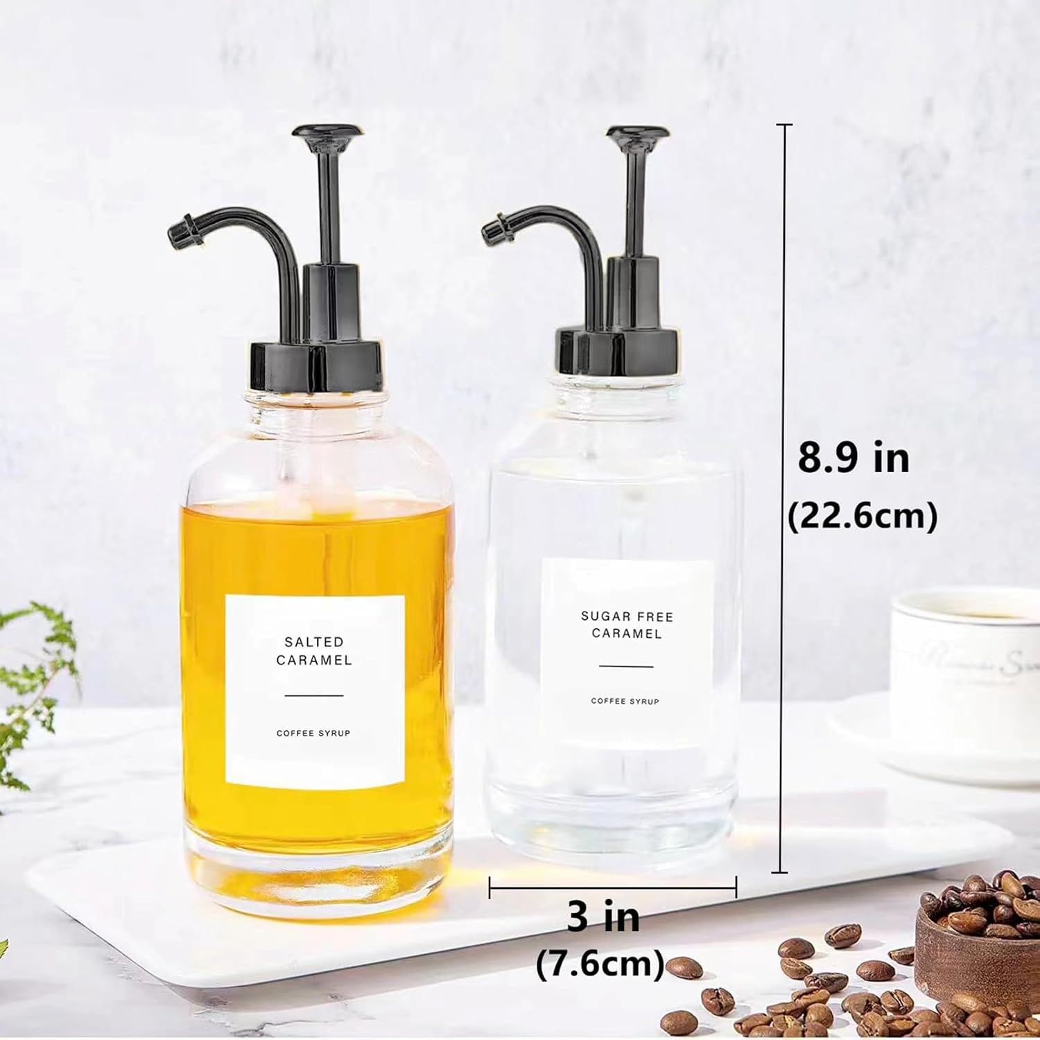 Syrup Dispenser, Coffee Syrup Dispenser Set - Glass Syrup Bottle with Pump for Coffee Bar - 16.9 Oz 500 Ml - Set of 2, Gold image number 2