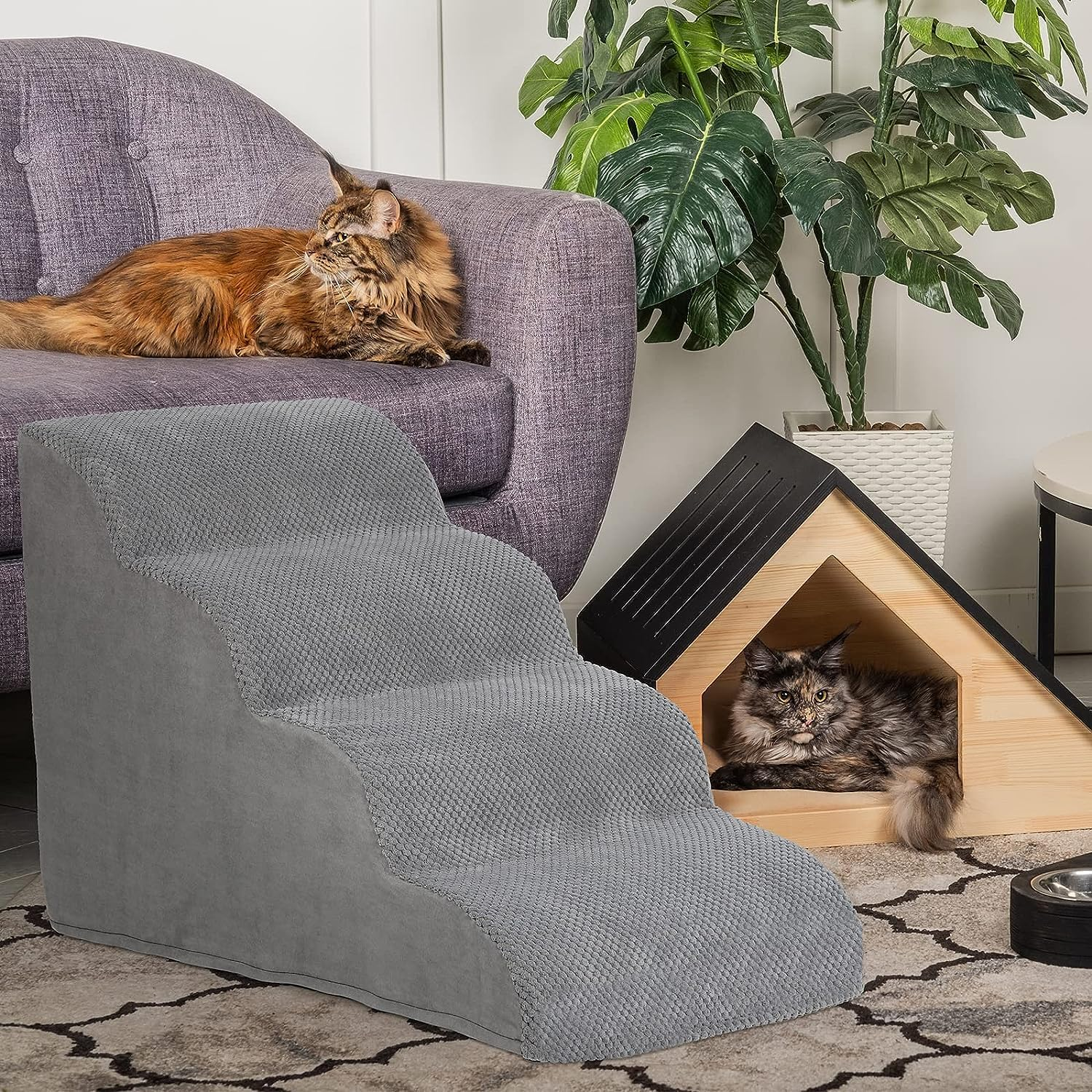 4 Steps Dog Stairs for Bed/Couch, LIANTRAL Pet Stairs with Durable High Density Foam & Washable Cover and Pet Hair Remover Roller, Reduces Stress on Animal Joints image number 3