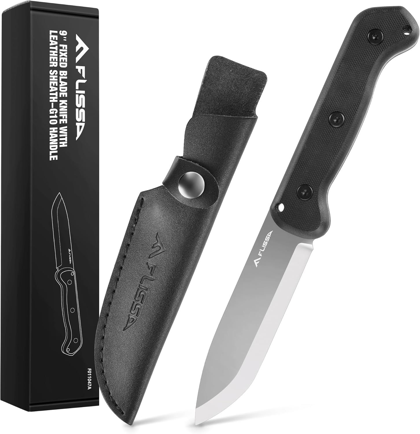 FLISSA 9" Fixed Blade Knife, D2 Steel Knife for Camping, Outdoor, G10 Handle, Leather Sheath Included, Gifts for Husband, Father, Friend image number 5