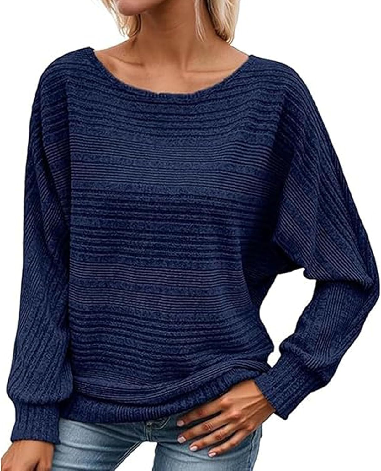 Women'S Batwing Sleeve Sweater - Lightweight Knit Pullover W/Crewneck, Long Sleeve Casual Tunic Top for Fall Winter Layering image number 3