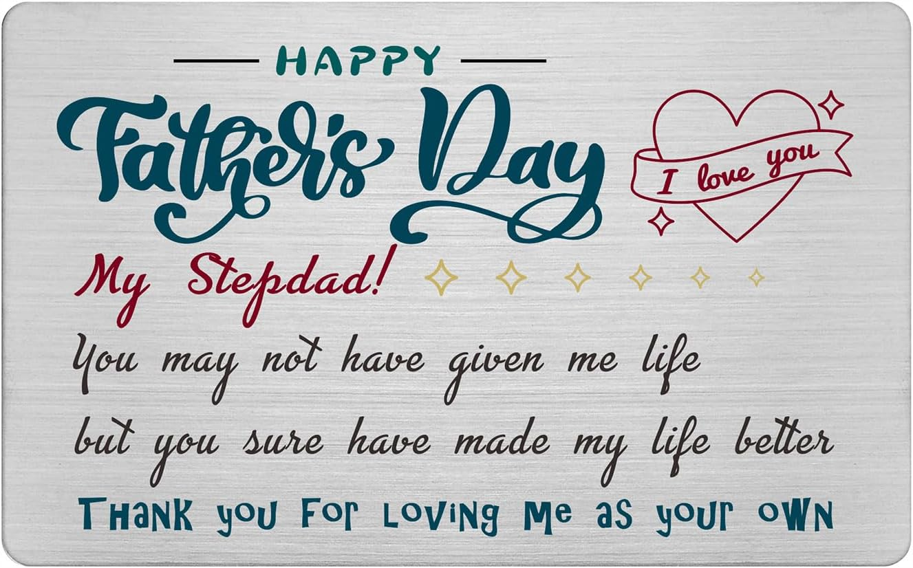 FALOGI Stepdad Birthday Fathers Day Card, Thank You for Loving Me as Your Own, Step Dad Gifts Engraved Wallet Card image number 4