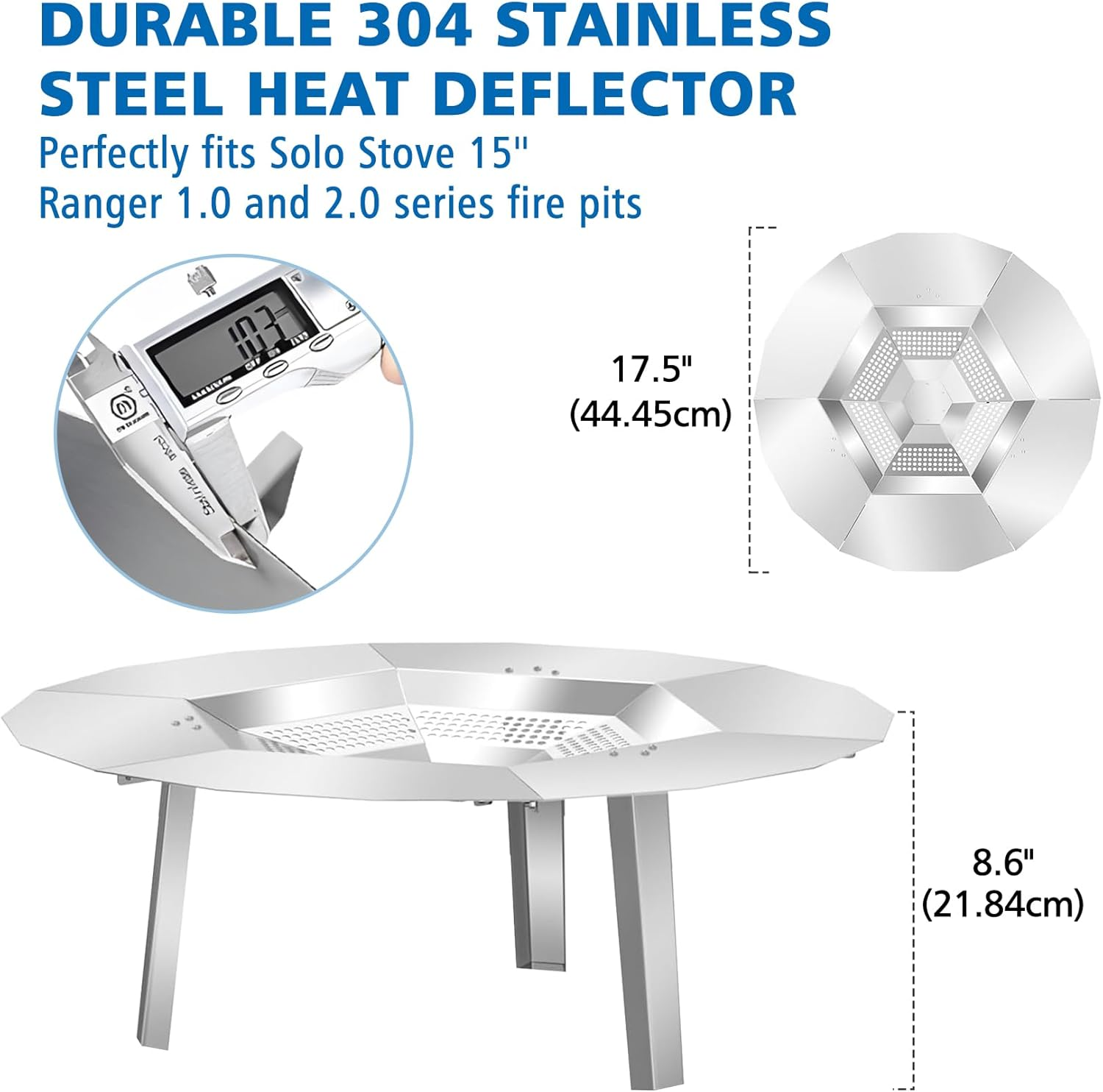 Keesha Heat Deflector for Solo Stove Ranger 15"- Heat Plate for Fire Pits, Heat Deflector for Solo Stove Ranger Accessory with 3 Detachable Legs, 304 Stainless Steel image number 3