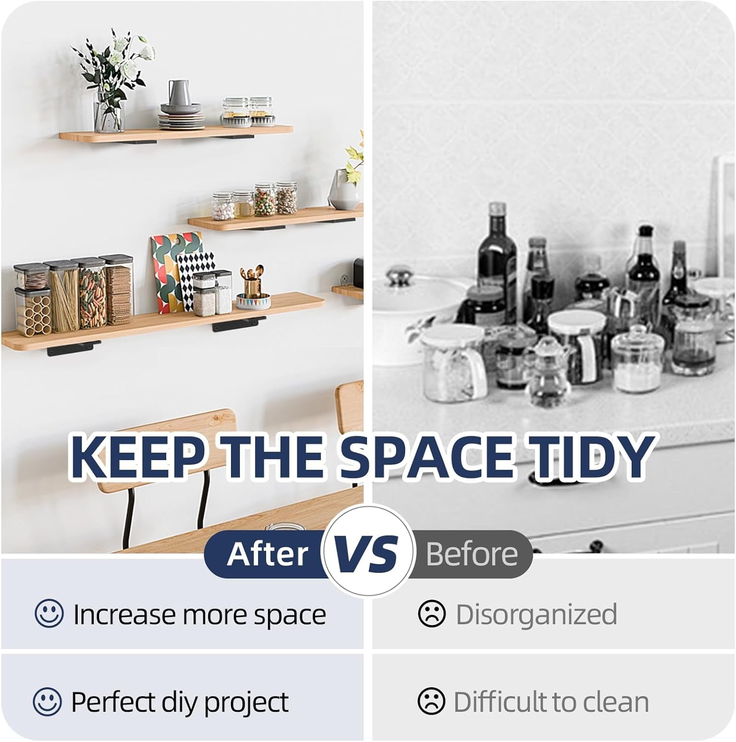 6 Pack Heavy Duty Shelf Bracket, 15Cm（6 Inch）Floating Shelf Bracket, Premium Hidden Shelf Brackets for Floating Wood Shelves, Powder Coated, Complete Mounting Hardware, Easy Install (15Cm（6 Inch）) image number 4