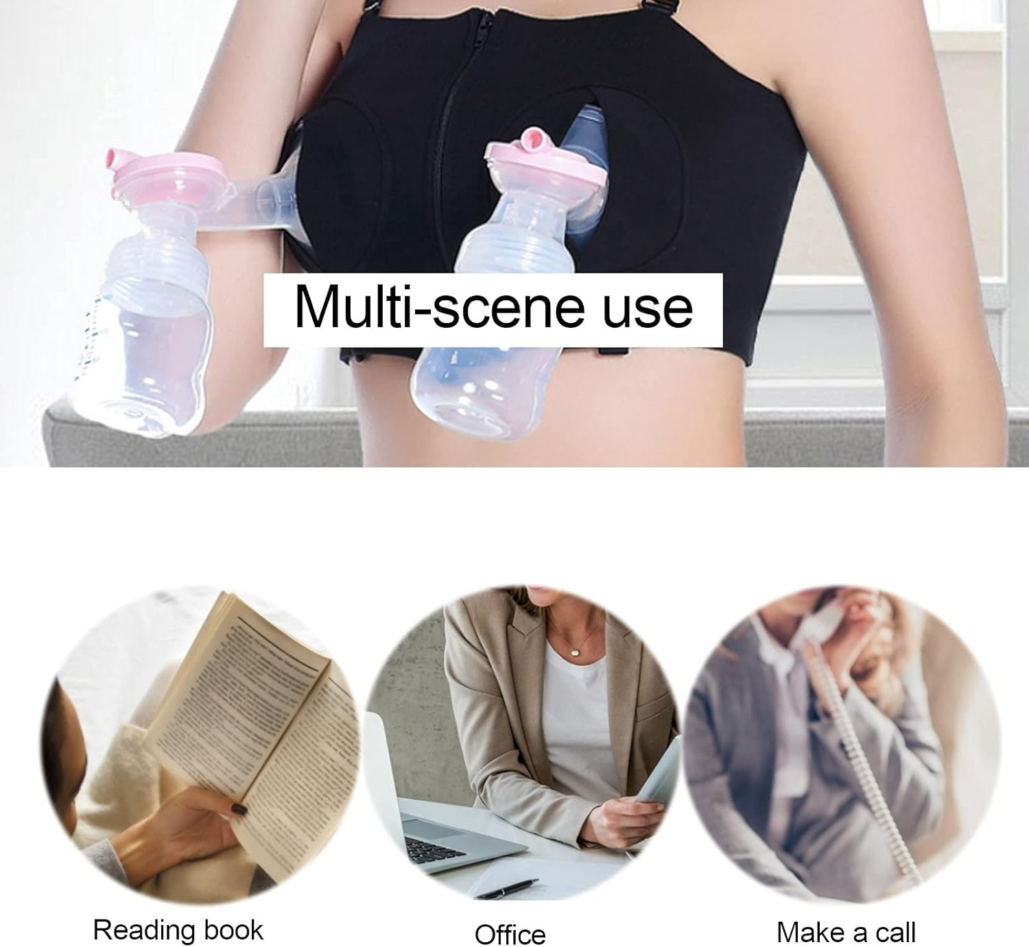 Breast Pumping Bra, Adjustable Nursing Bra with Front Zipper, Hook & Loop Design, No Steel Ring, Cotton Material, Use in Multiple Scenarios for Women (Uniform Size) image number 1