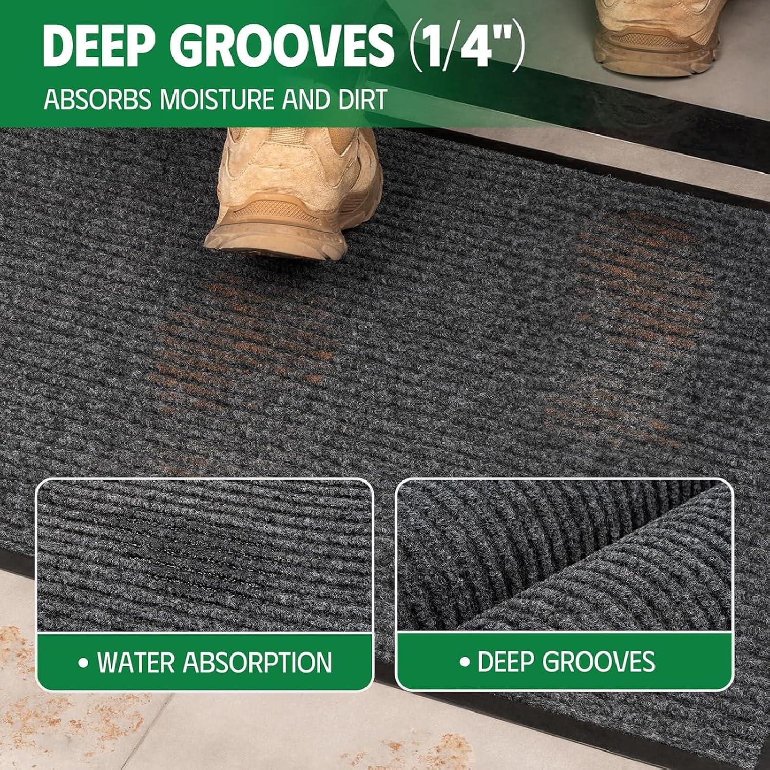 Door Mat 1 X 3M, Doormat Indoor Non-Slip Dirt Trapper, Absorbent inside Entrance Rug, Washable Low Profile Front Mats for Entryway, Muddy Shoes and Paws,Grey