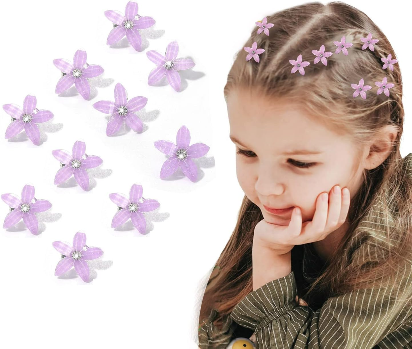 10PCS Wedding Bridal Hair Claws Girls Mini Hair Claw Clips Flowers Metal Hair Clips Women Bride Wedding Hairpin Rhinestone Hair Pins Pink image number 5