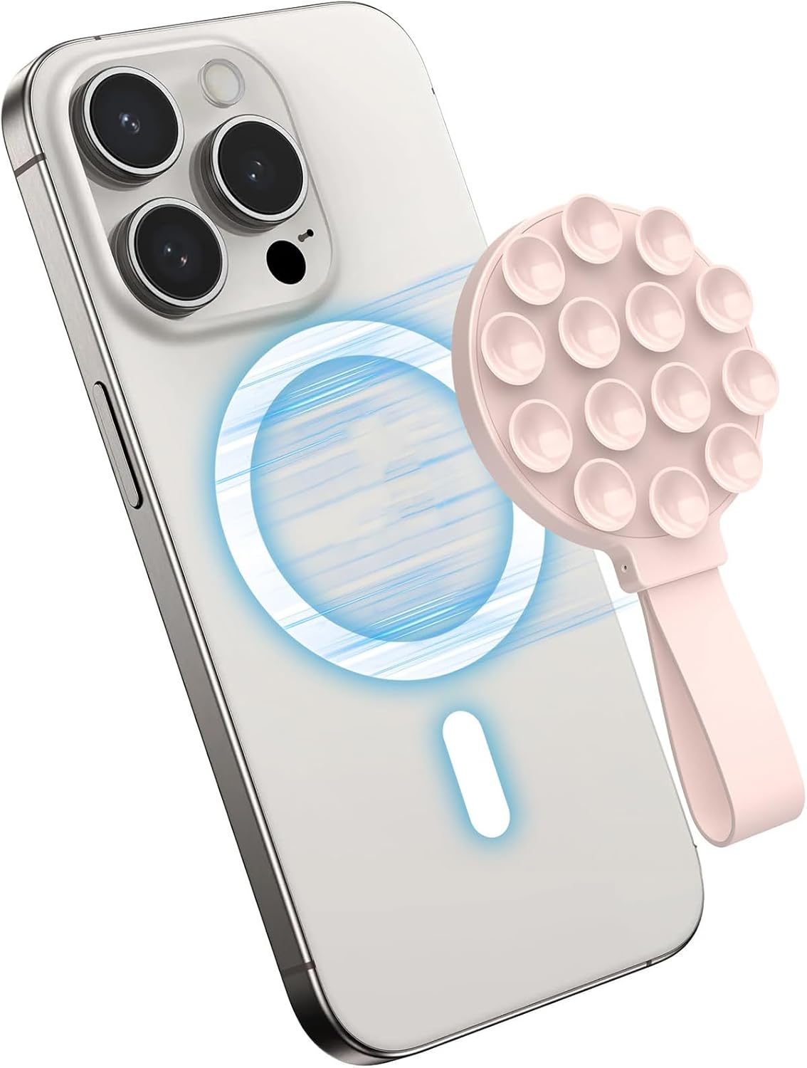 TONGLUO Silicone Suction Phone Sticky Grip with Magnetic Suction, Compatible with Magsafe Case for Hands-Free Selfies/Videos, Applicable to Mirror Shower Stand Holder for Iphone and for Android(Pink)