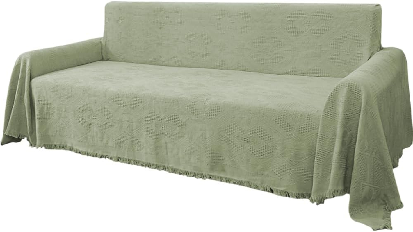 Smarcute Cotton Sofa Covers Washable Furniture Couch Slipcovers Thick Durable Woven Jacquard Diamond Check Sofa Throw Decorative for Living Room (230Cm X 340Cm,Xx-Large, Sage) image number 1