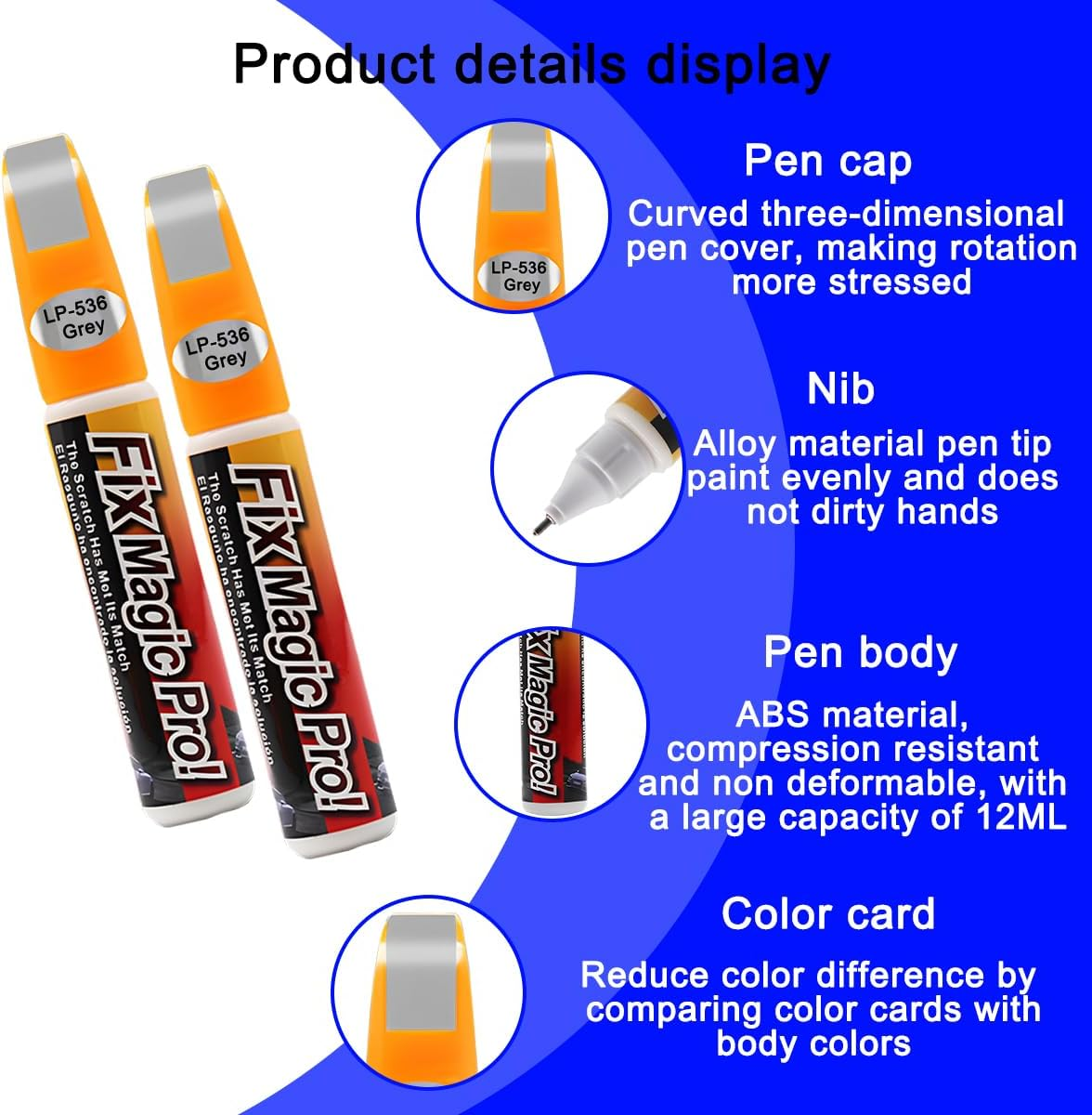 Touch up Paint for Car, Two-In-One Vehicle Fill Paint Pen, 0.4 Oz Quick and Easy Auto Minor Scratch Remover, Effective Car Repairng Gloss Accessories, Universal for SUV, Truck, Rv（Gray） image number 3