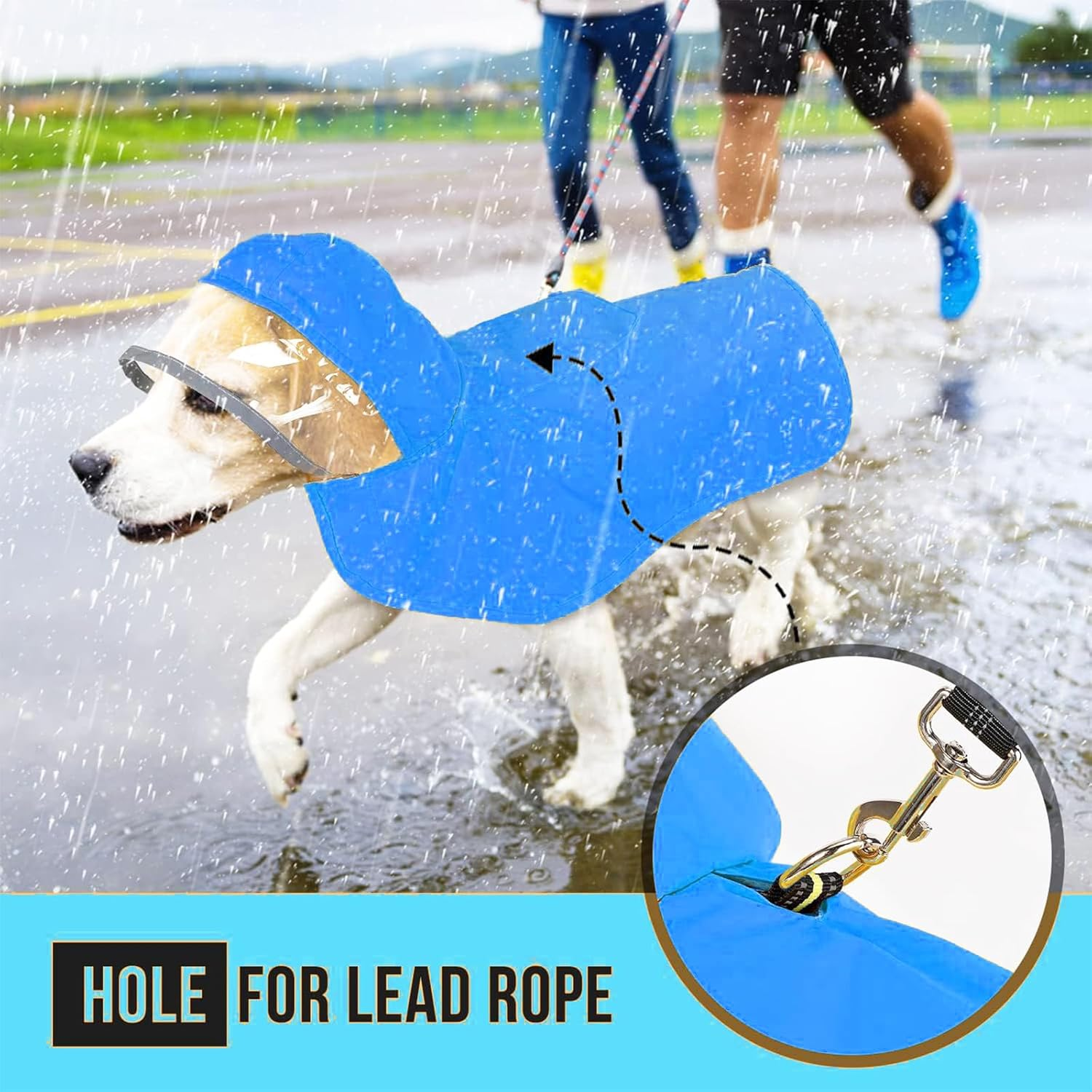 Olsdeeool Adjustable Waterproof Dog Raincoat with Reflective Strip, Lightweight Hooded Pet Rain Jacket with Portable Storage Pocket and Leash Hole (Blue,S) image number 3