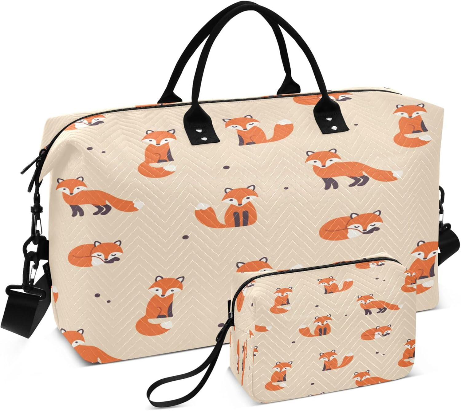 Duffel Bag Sports Duffel Bags Weekender Duffel Bag with Toiletry Bag for Hiking Waterproof Fox Pink, Multi, One Size, Modern/Fitted, Multi, One Size, Modern/Fitted image number 2