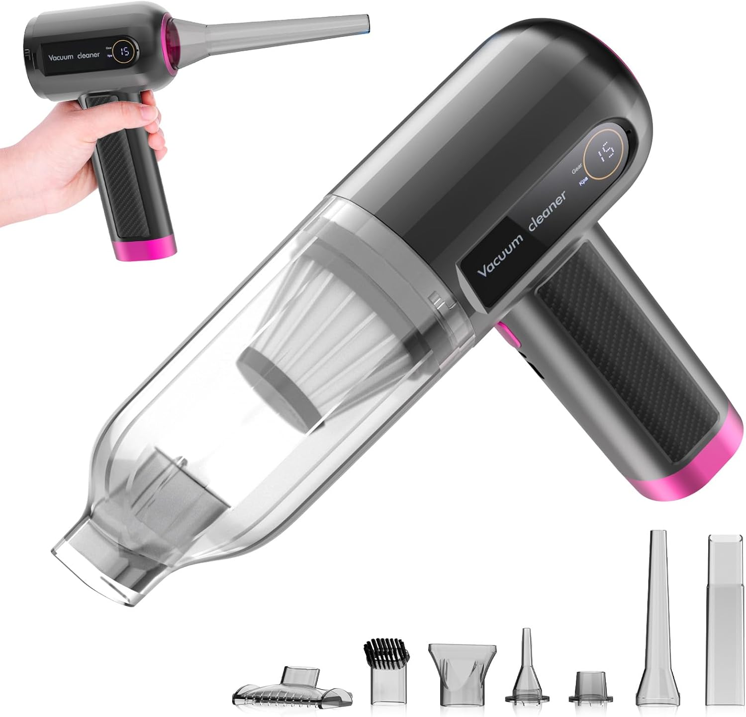 Car Vacuum Cleaner, 15000PA Mini Portable Handheld Car Vacuum Rechargeable Dust Buster, Wireless Air Blower, LED Display Powerful Cordless Vacuum Cleaner for Home Pet Hair Office (Red)